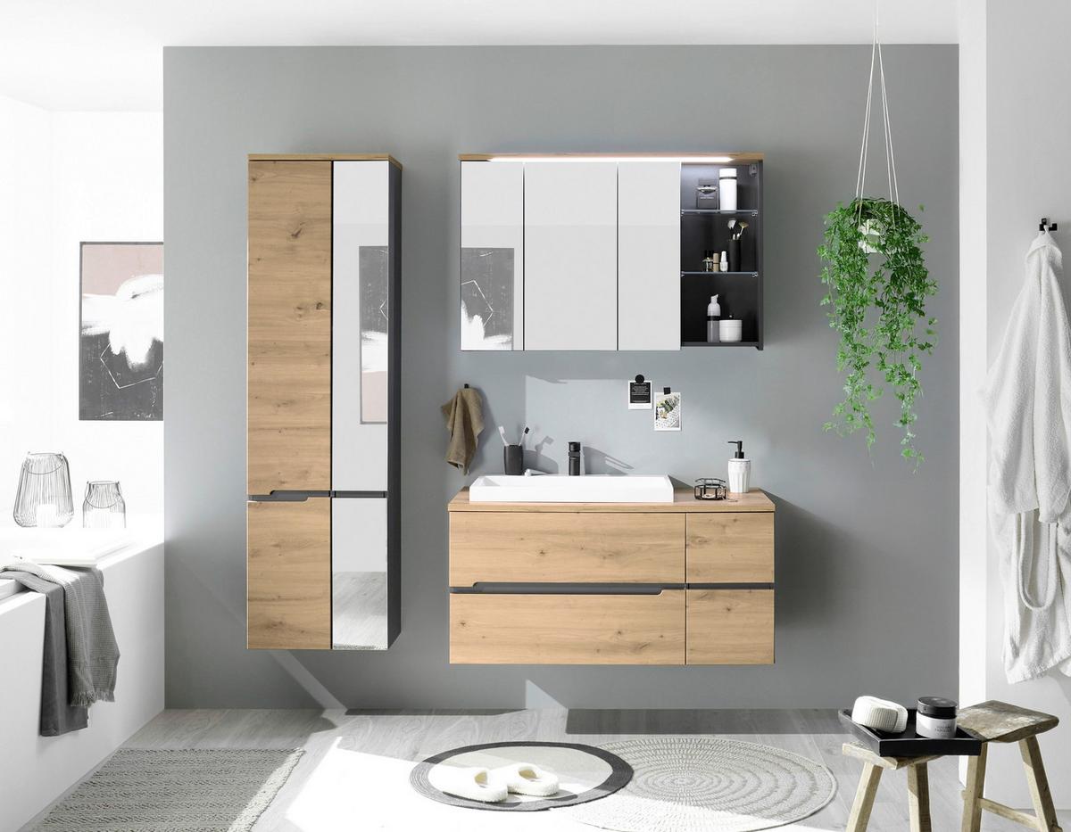 Waschbeckenunterschrank Memphis Grau/Eiche Artisan - Eiche Artisan/Weiß, MODERN, Holzwerkstoff/Stein (110/54/43cm) - Mömax