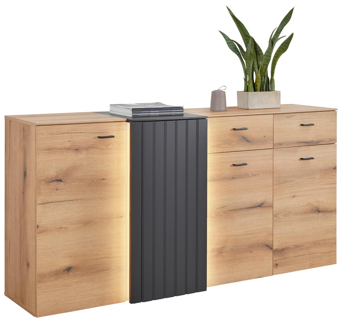 Sideboard Verdana in Eiche/Grau - MODERN, Holzwerkstoff/Kunststoff (177,9/88/44,8cm) - Mömax