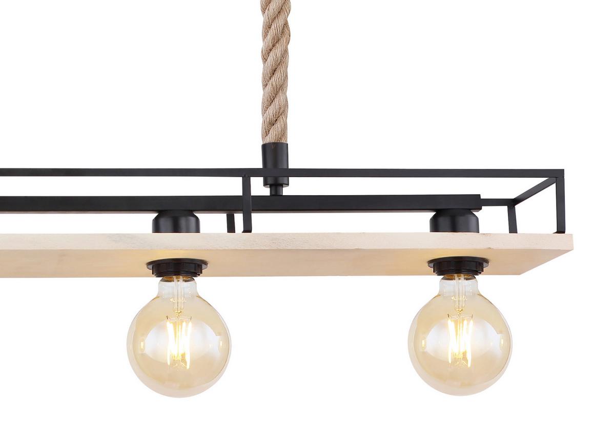 Hängeleuchte 15458-4H in Braun/Schwarz max. 60 Watt - Schwarz/Braun, Basics, Naturmaterialien/Holz (95/15/120cm) - Globo