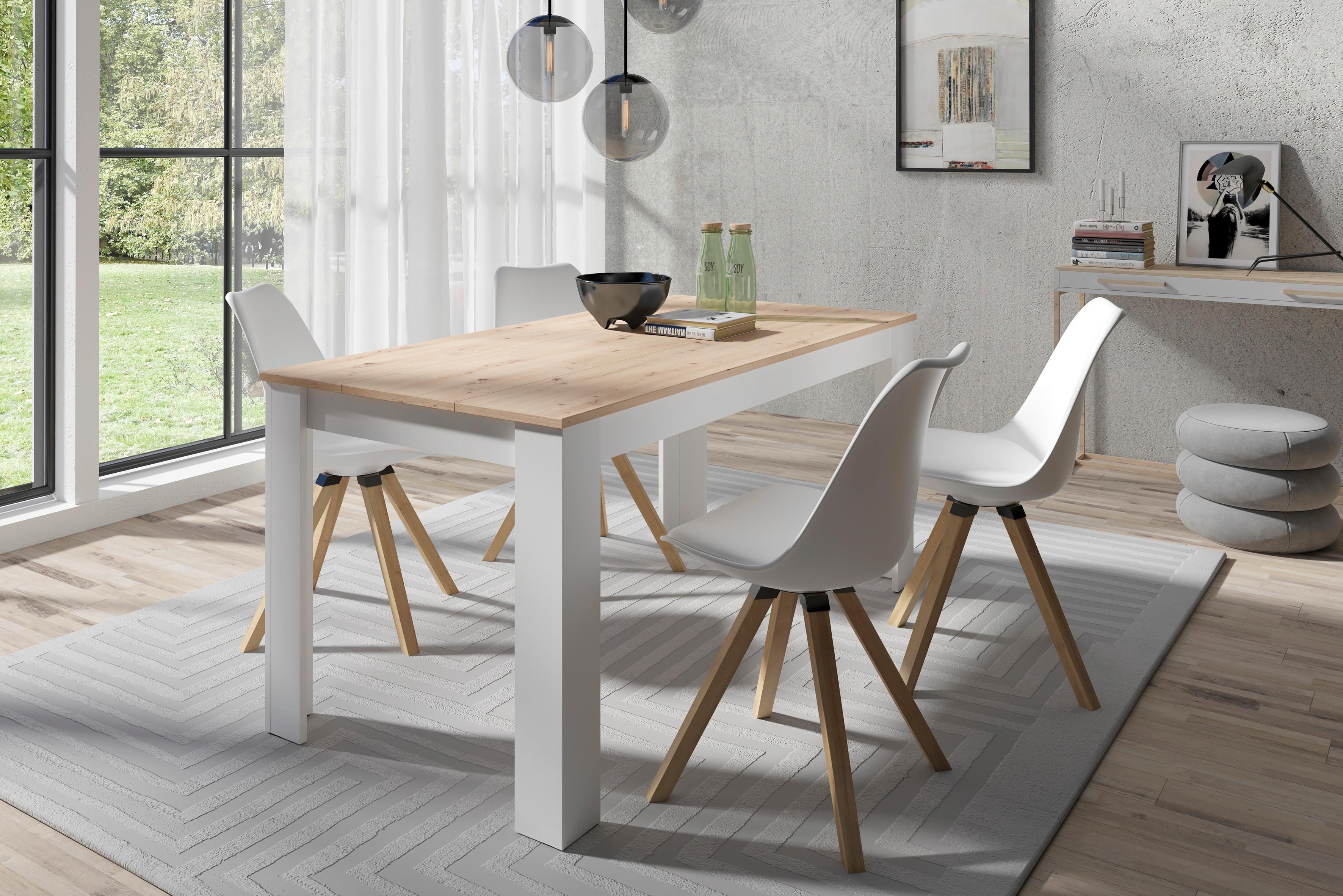 TISCHGRUPPE KIRA - Weiß/Eiche Artisan, MODERN, Holzwerkstoff/Kunststoff - MID.YOU