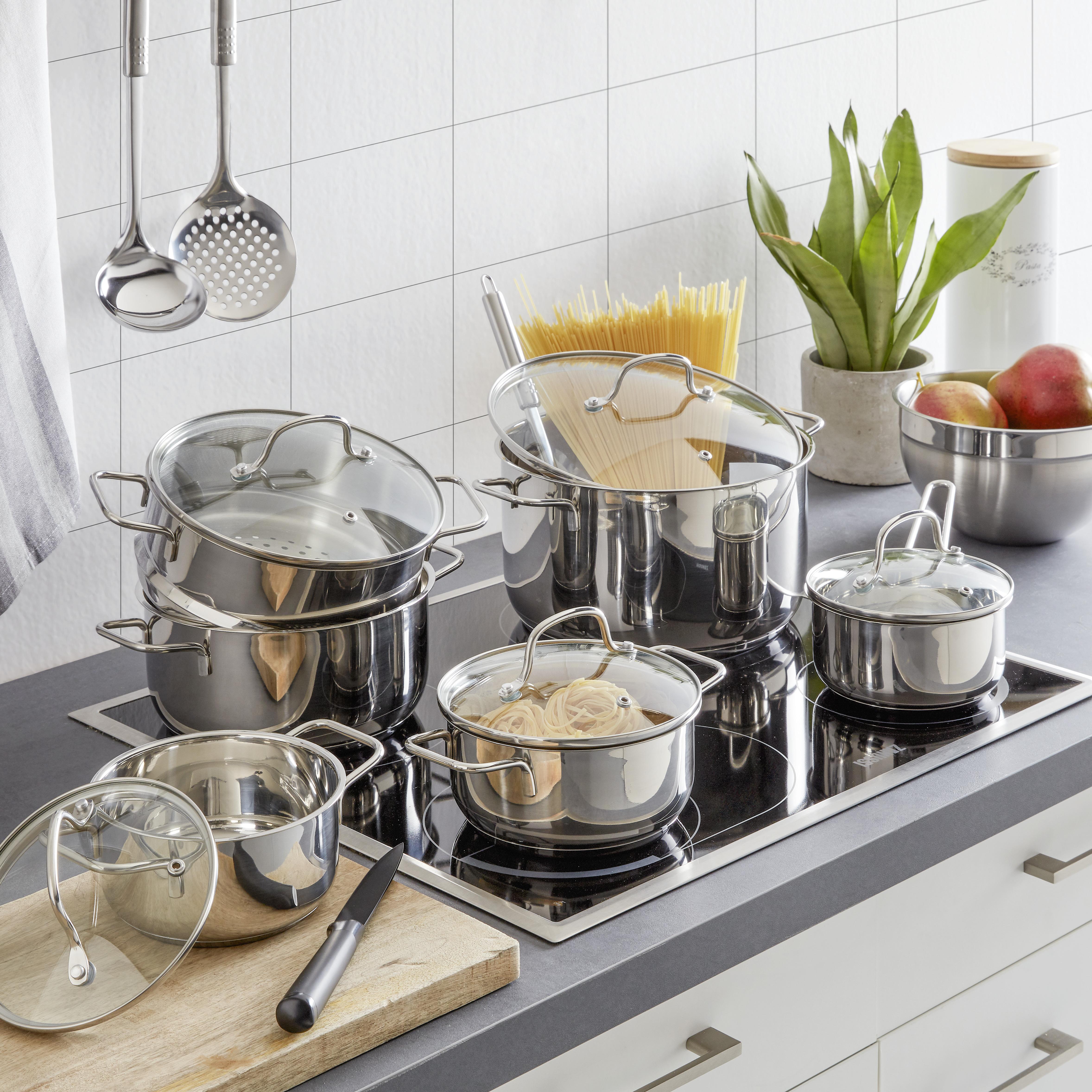 Kochtopfset Rainer, 15-teilig - Klar/Edelstahlfarben, Glas/Metall - Mömax