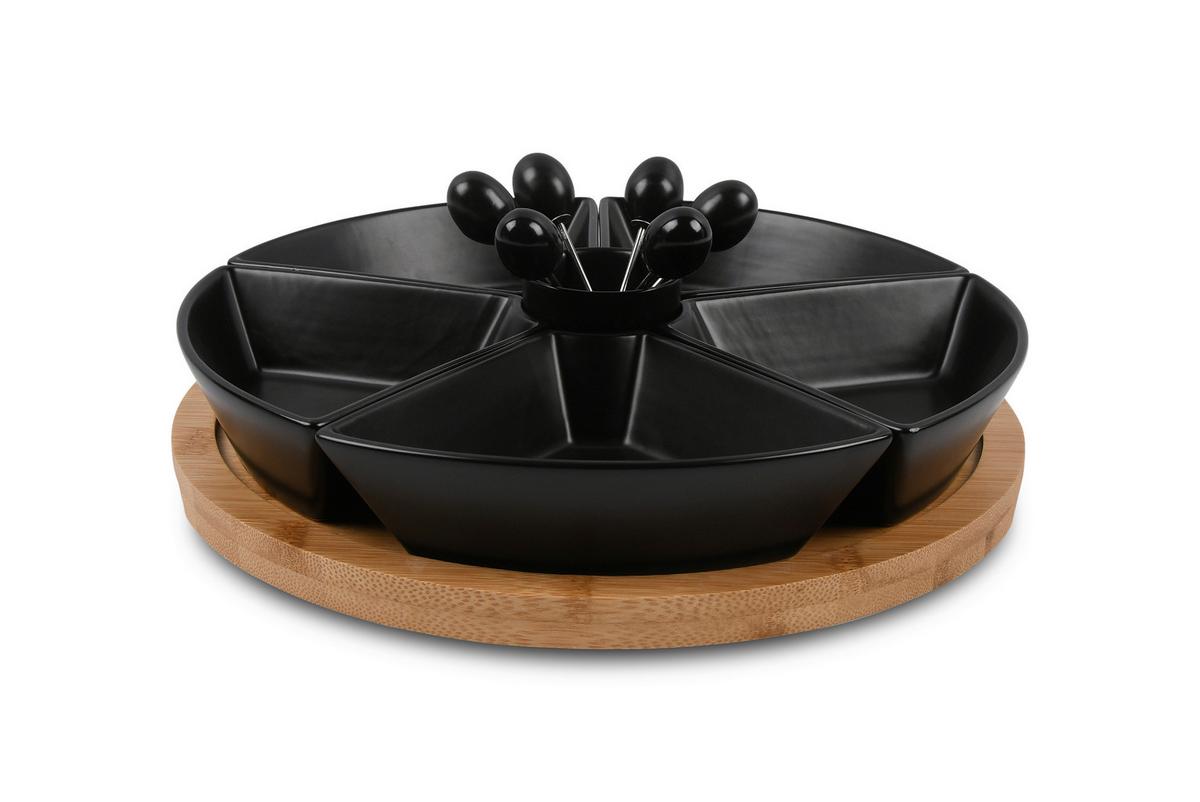 Nassolnivaló-tálalókészlet Tapas Olive - fekete, Modern, fa/kerámia (28/28/6cm) - Mömax