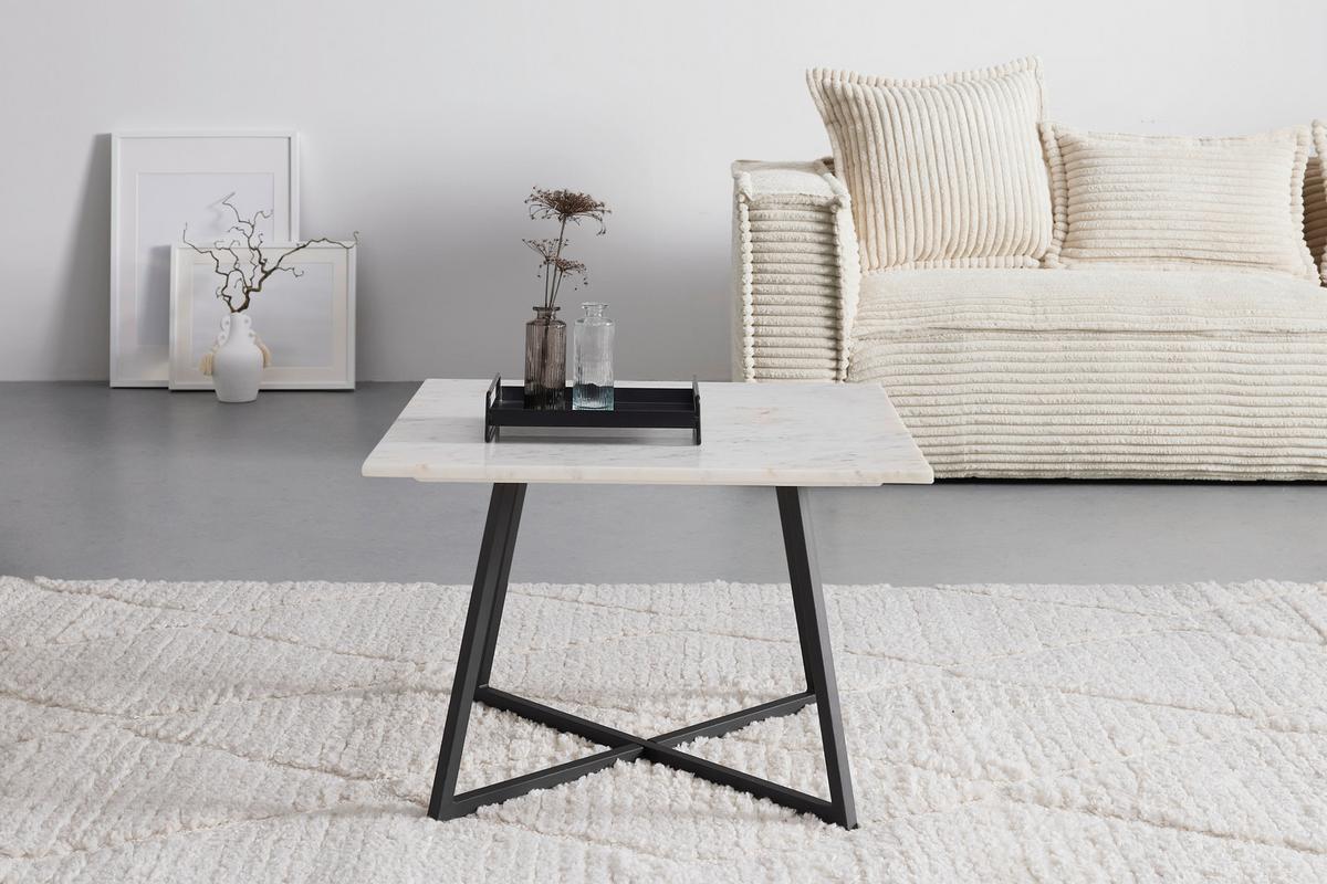 Măsuță de cafea MONTEVIDEO - alb/negru, Modern, metal/piatră (65/44/65cm) - Modern Living