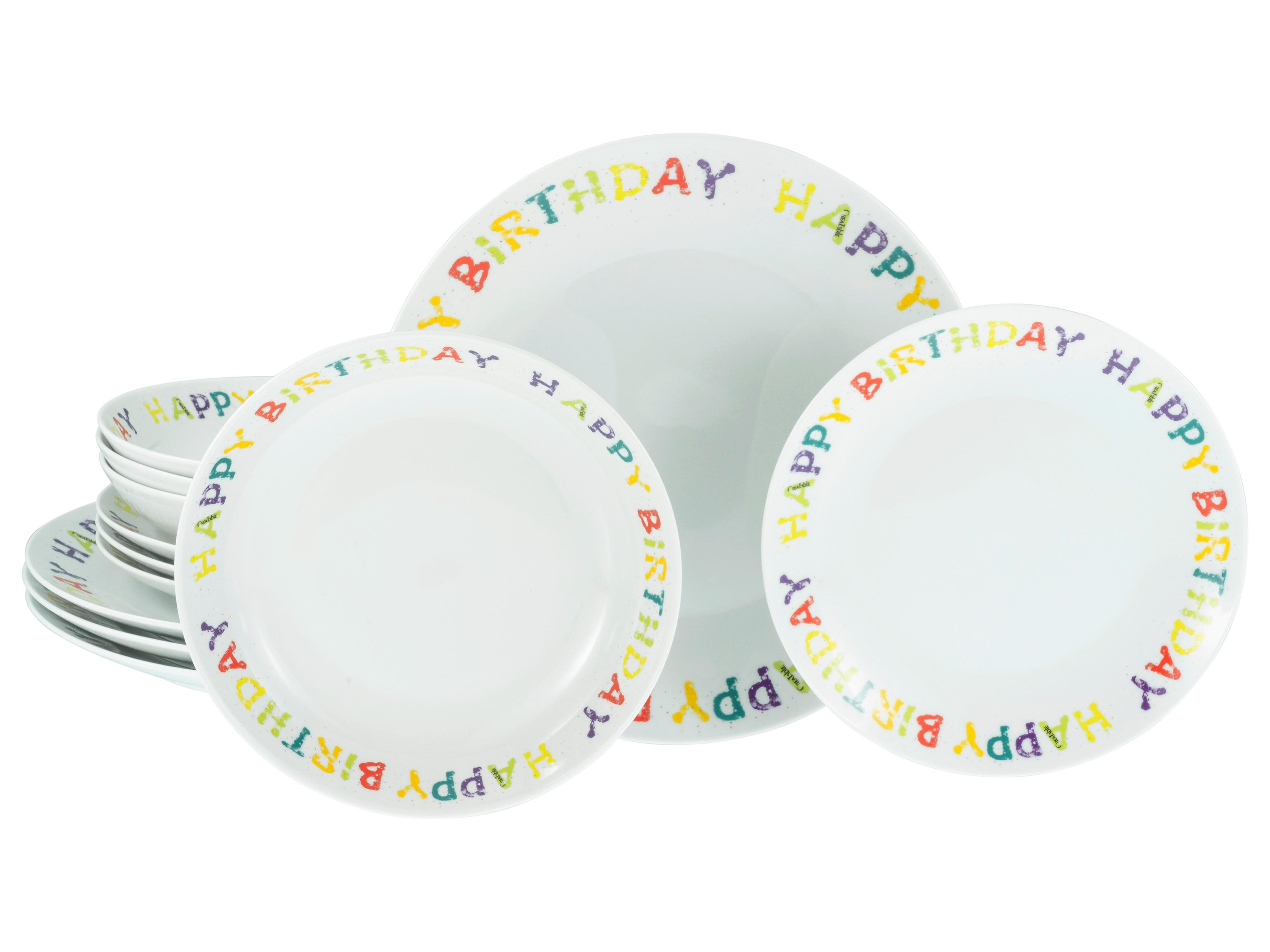 Jedilni Servis Happy Birthday, 12-Delni - večbarvno, Basics, keramika - Creatable