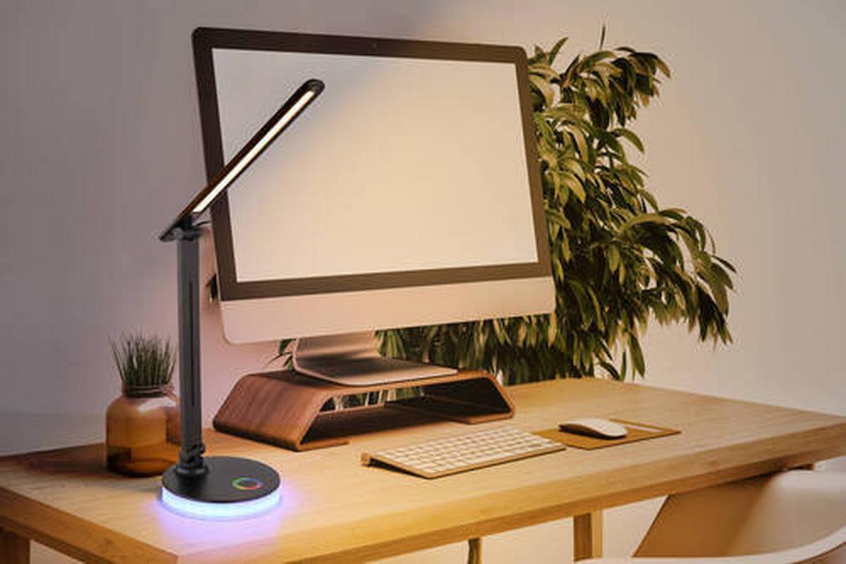 LED-Schreibtischleuchte Geraldo Schwarz max. 5 Watt - Opal/Schwarz, Design, Kunststoff (28/15/50cm) - Globo