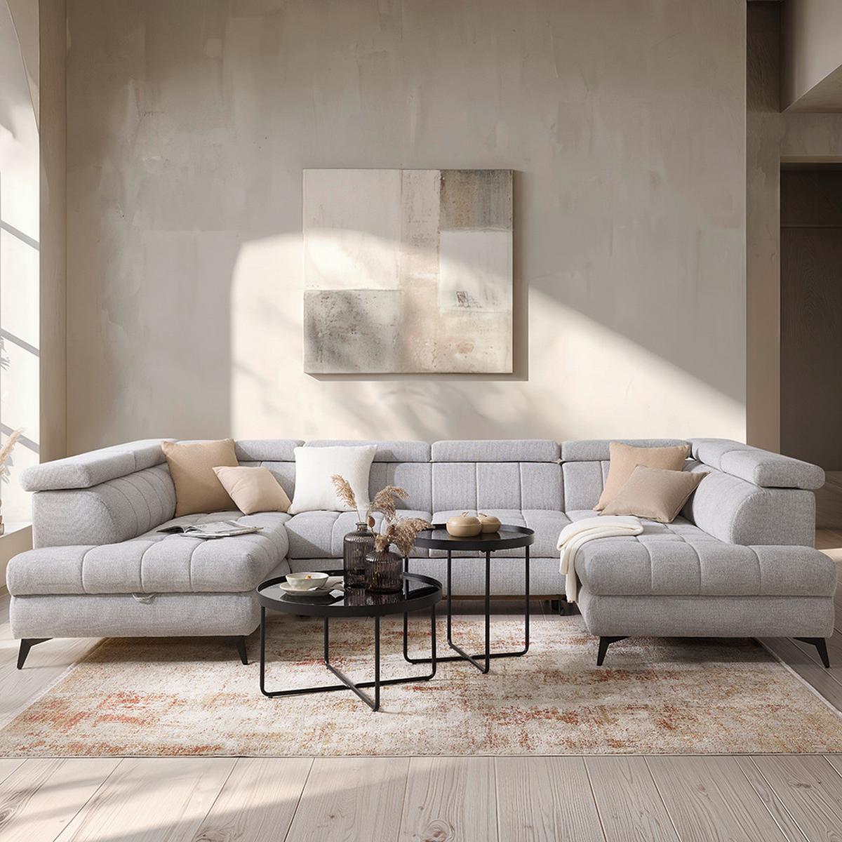 Wohnlandschaft Look Silberfarben - Silberfarben/Schwarz, MODERN, Holz/Textil (195/82-100/343cm) - Mömax