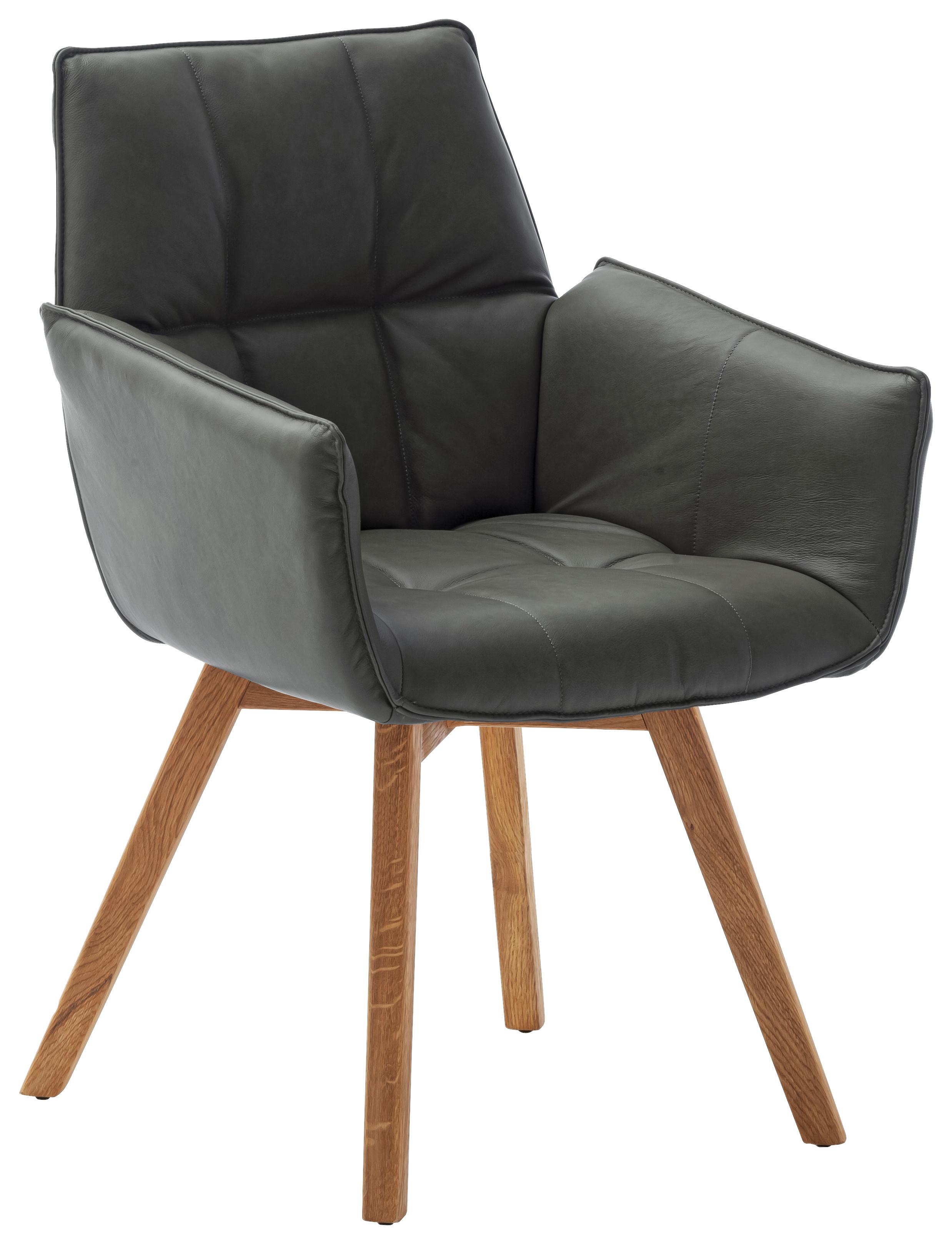 KRZESŁO Z PODŁOKIETNIKAMI CORK - antracytowy/dąb dziki, Konventionell, skóra/drewno (61/87/63cm) - Linea Natura
