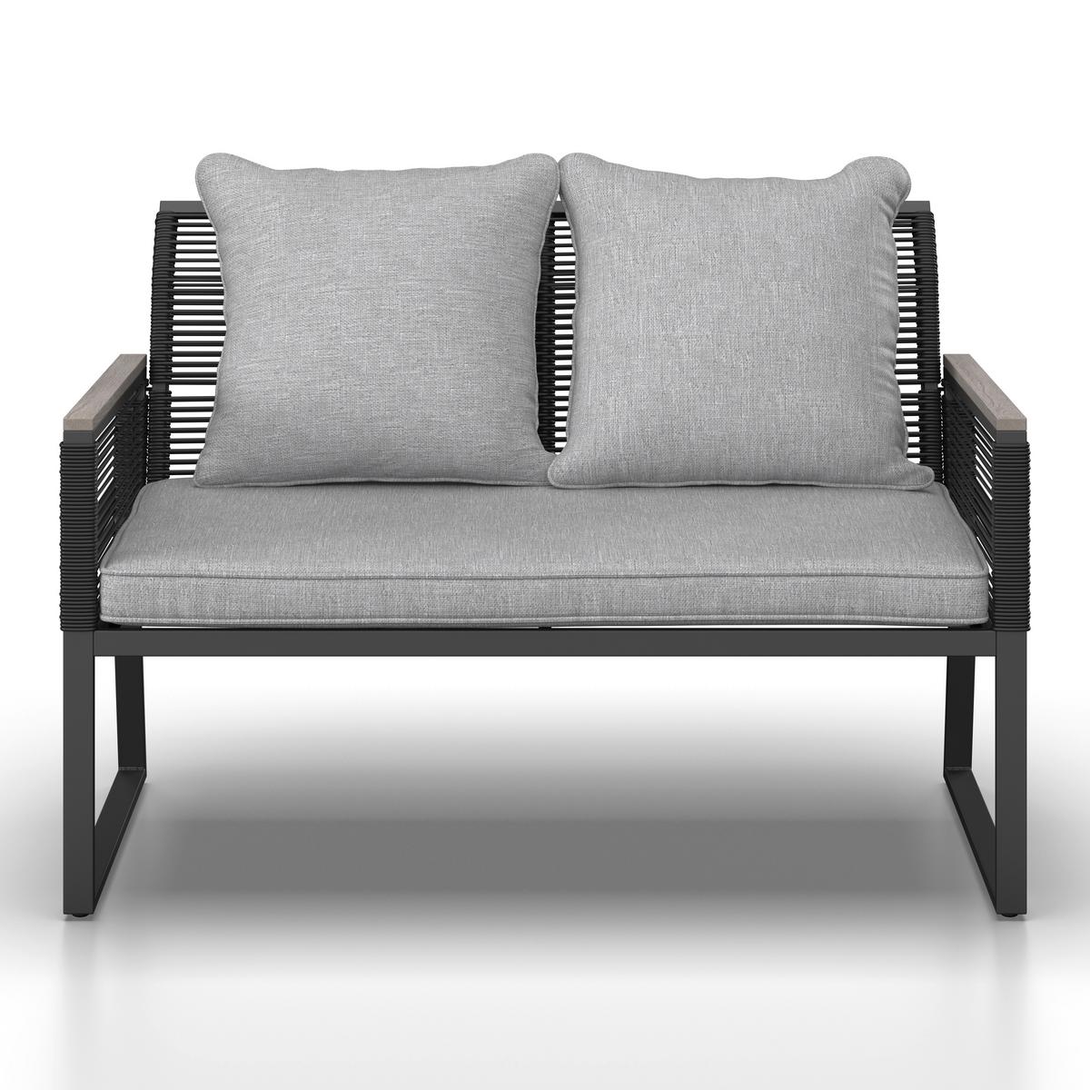 Loungegarnitur Paulina Hellgr. Metall/Textil - Hellgrau/Schwarz, Modern, Glas/Kunststoff (106/74/70,5cm) - Bessagi Garden