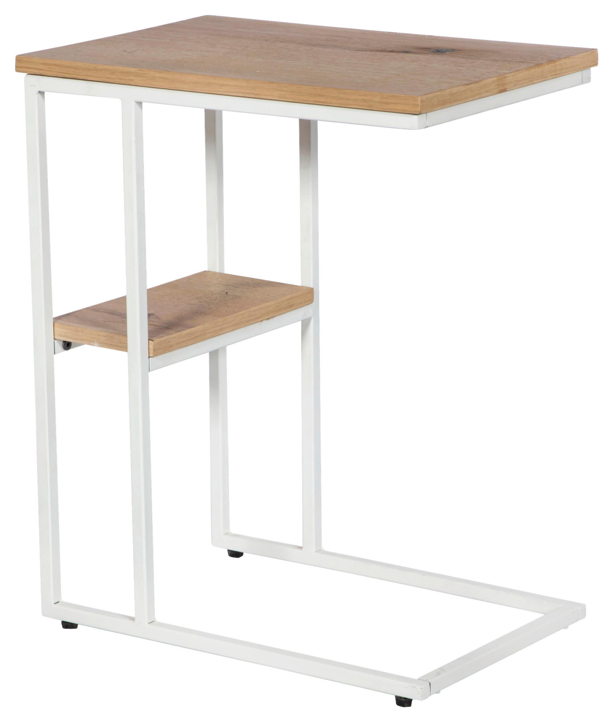 STOLIK BOCZNY ALCOBA - kolor dębowy/biały, Design, materiał drewnopochodny/metal (45/30/55cm) - Landscape