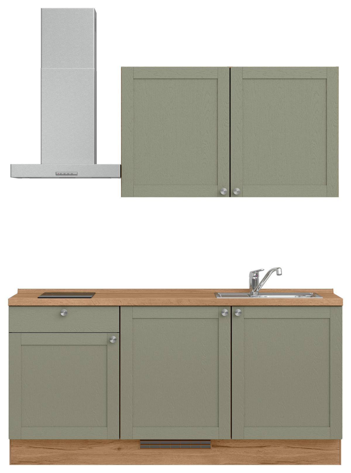 Küchenleerblock Frame Low o. Geräte Olivgrün - Edelstahlfarben/Eichefarben, MODERN, Holzwerkstoff/Metall (180cm) - Nobilia