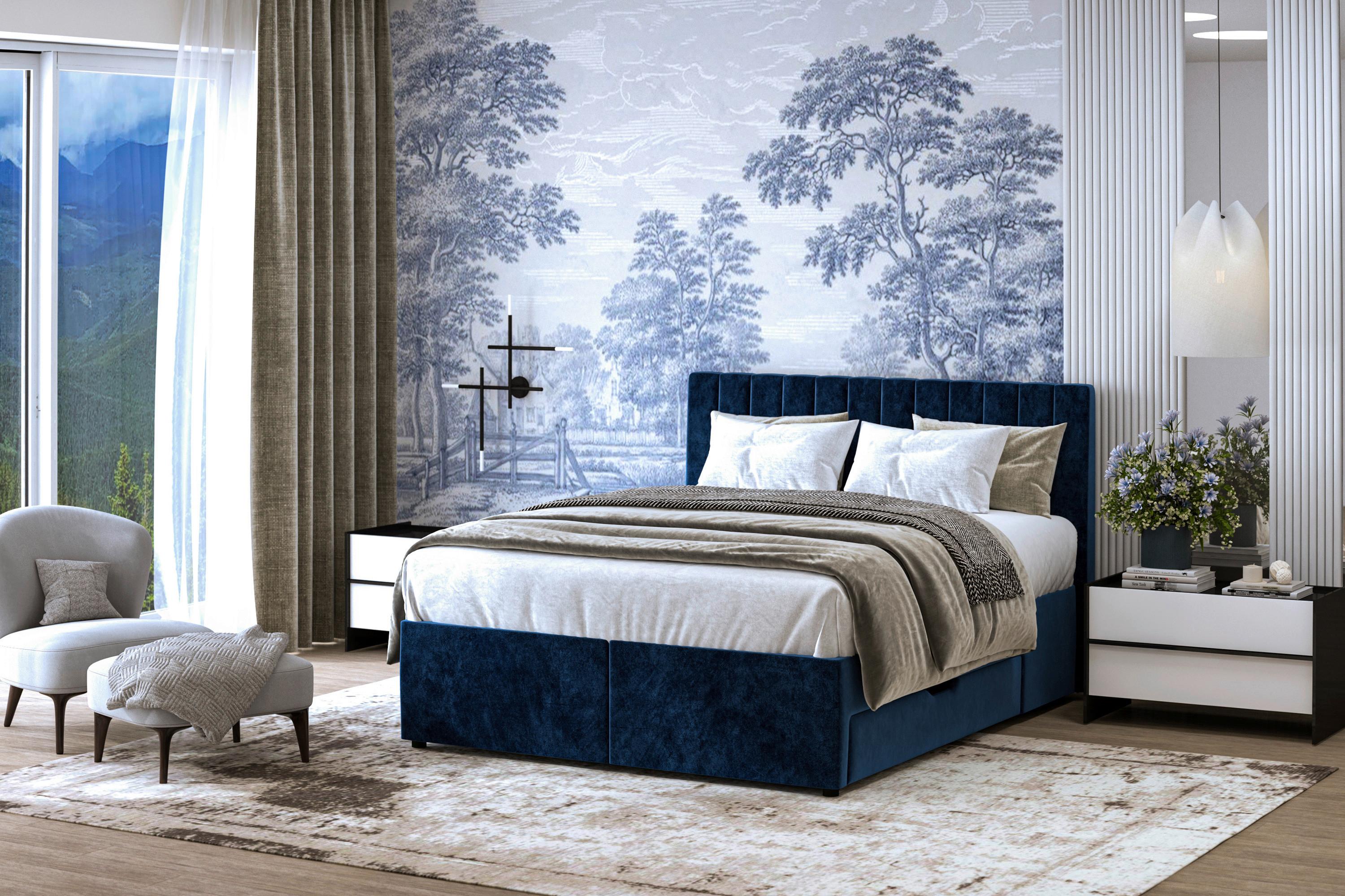 Boxspring Krevet Nikol - tamno plava, drvni materijal/tekstil (180/200cm) - Based