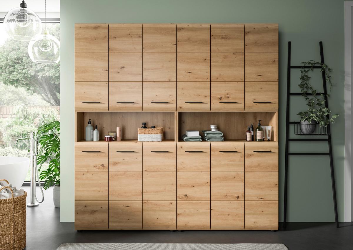 Hochschrank Ice Eiche Artisan - Schwarz/Eiche Artisan, Basics, Holzwerkstoff/Kunststoff (180cm) - MID.YOU