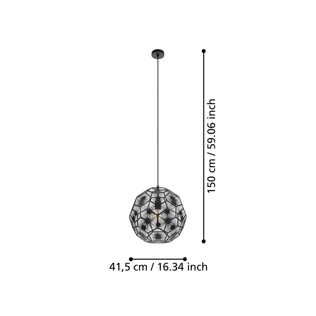 Hängeleuchte 39618_skoura 1 - Schwarz, Basics, Metall (41/150cm) - Eglo