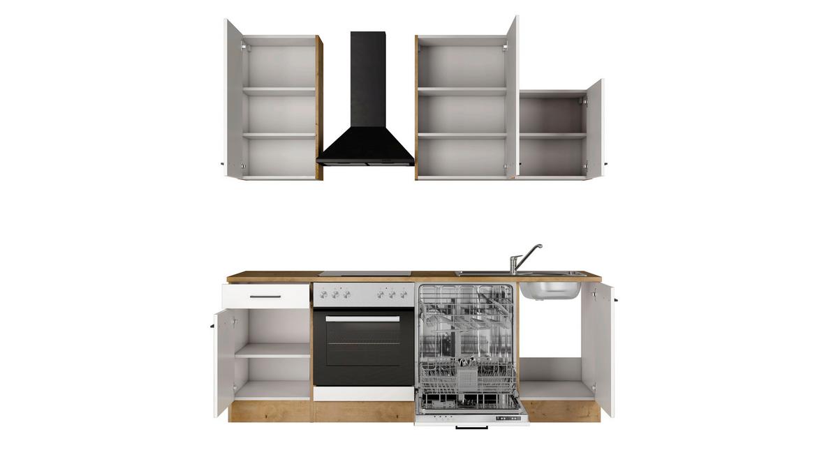 Küchenblock Avila m. Geräten Magnolie - Eichefarben/Magnolie, Trend, Holzwerkstoff/Metall (220cm) - FlexWell