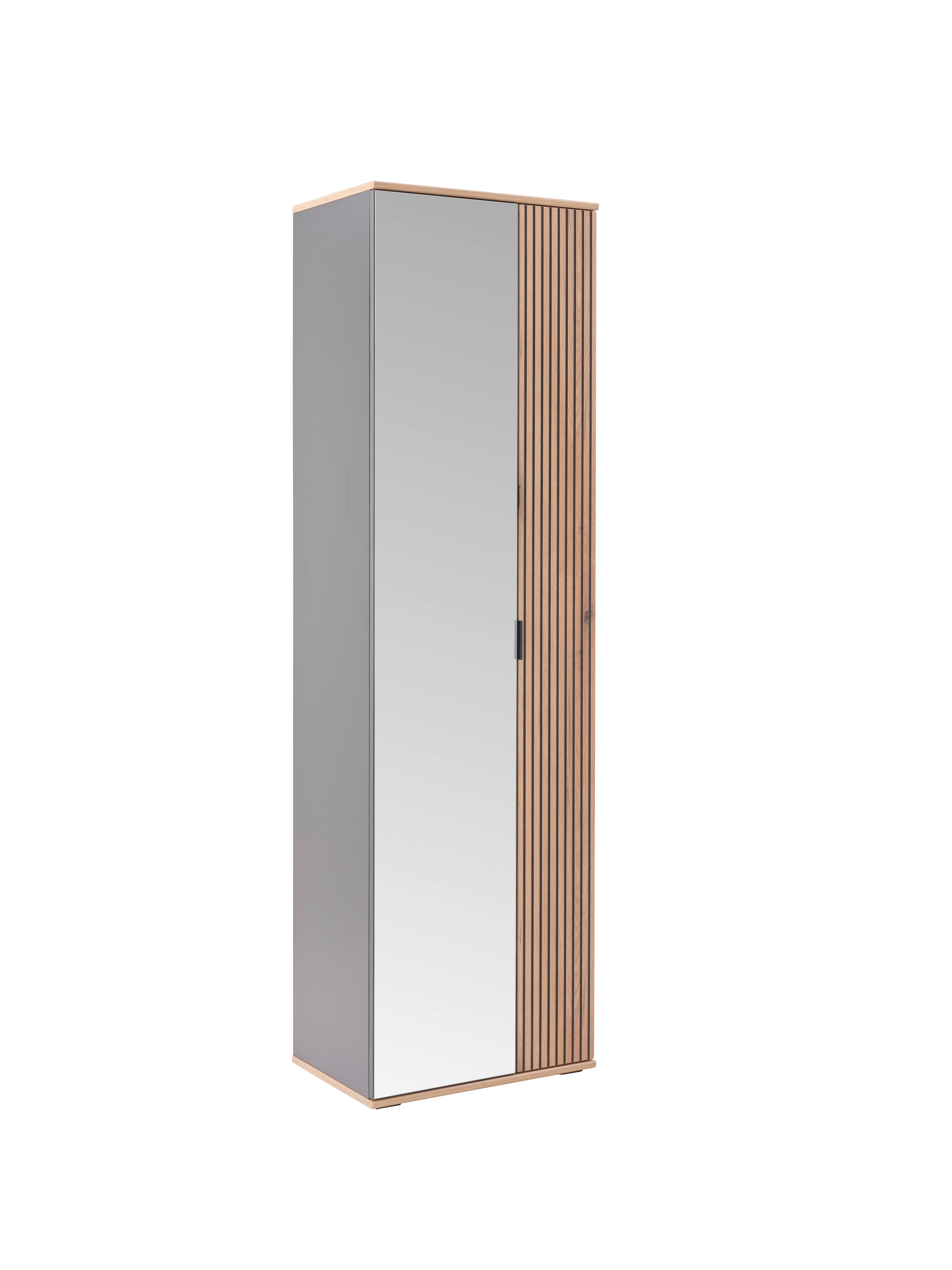 Dulap pentru hol CLEVER - culoare lemn stejar/antracit, Modern, sticlă/material pe bază de lemn (55,5/193/38cm) - Modern Living