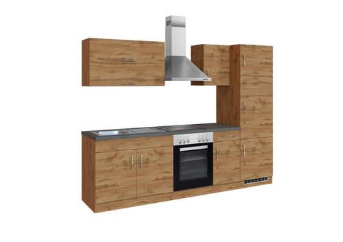 Küchenblock Sorrento mit Geräten ca. 270 cm Eichefarben - Chromfarben/Schieferfarben, MODERN, Holzwerkstoff/Metall (270cm) - Held