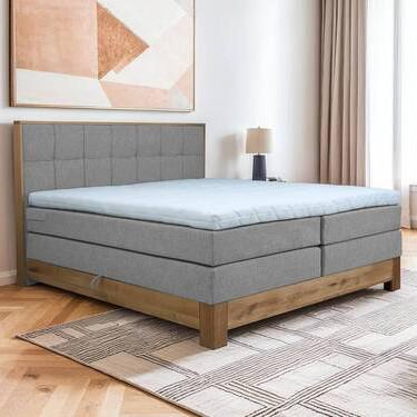 Boxspringbett Cloud Grau ca. 160x200cm - Eichefarben/Grau, KONVENTIONELL, Holz/Holzwerkstoff (160/200cm) - Premium Living