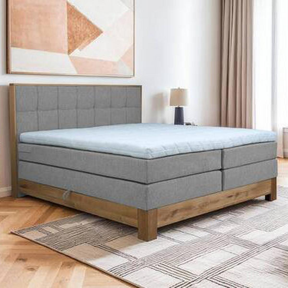 Boxspringbett Cloud Grau ca. 160x200cm - Eichefarben/Grau, KONVENTIONELL, Holz/Holzwerkstoff (160/200cm) - Premium Living