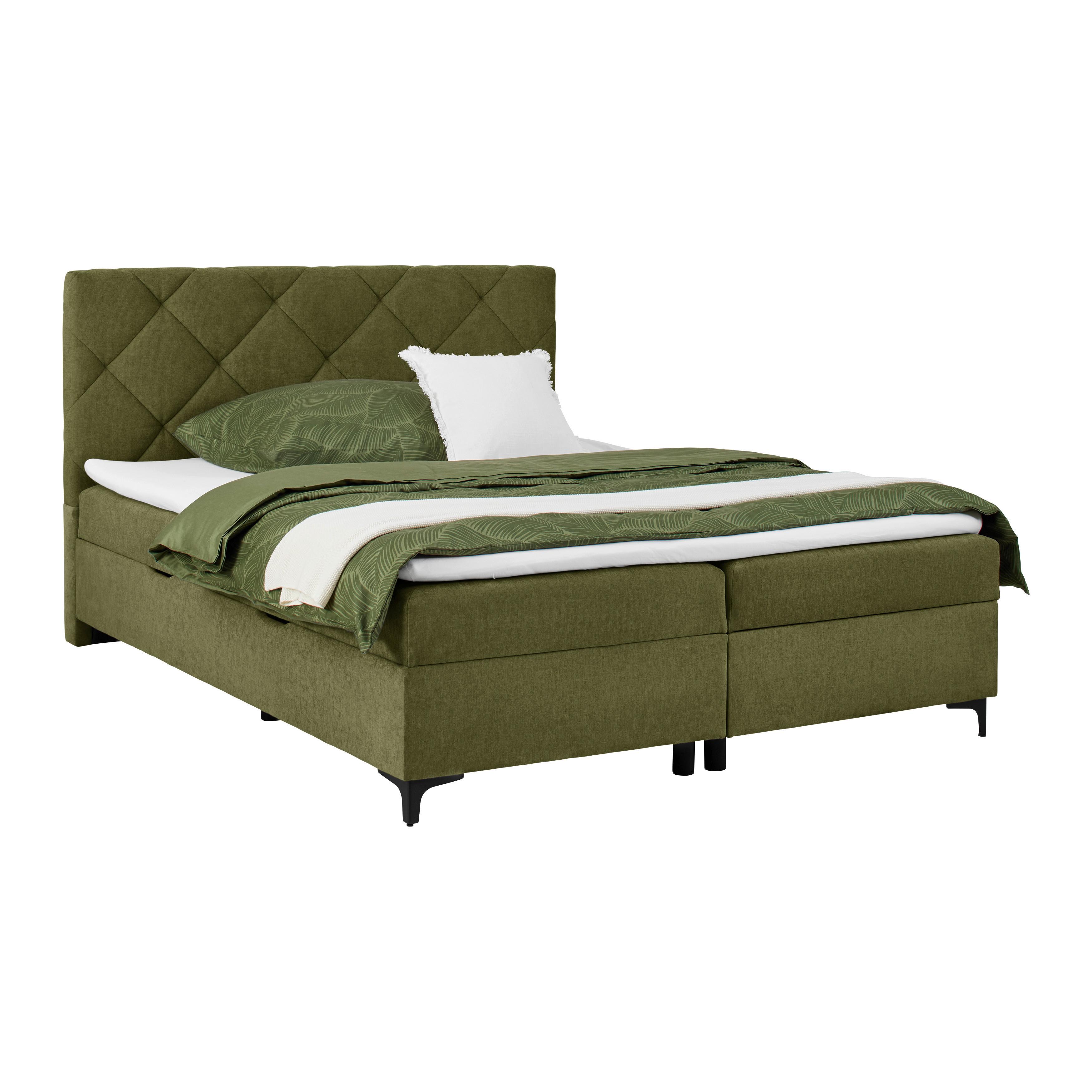 Boxbett Wind Grün ca. 160x200cm - Schwarz/Grün, KONVENTIONELL, Textil/Metall (160/200cm) - Mömax