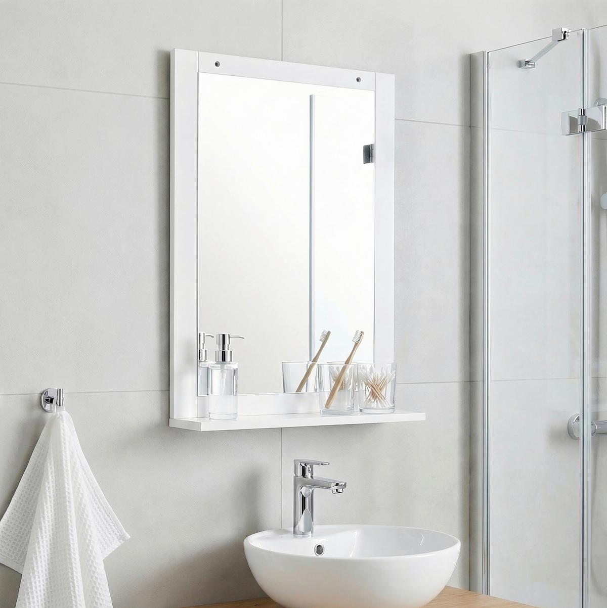 Badezimmerspiegel Flonali - Weiss, Trend, Holzwerkstoff (50/70/12cm) - MID.YOU
