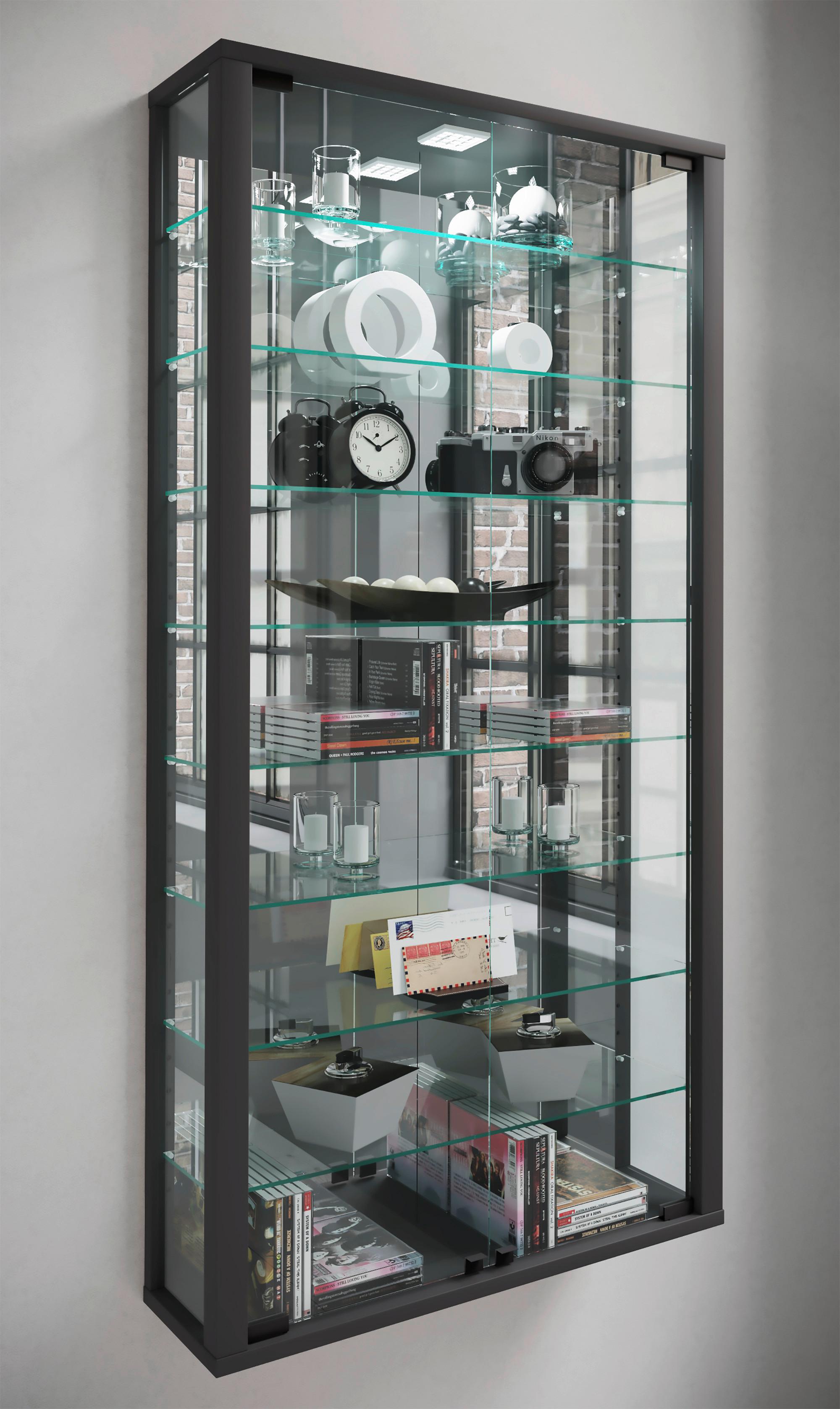 Hängevitrine Vitrosa ca. 59x114x18 cm Schwarz - Schwarz, MODERN, Glas/Holzwerkstoff (59/114,3/18cm) - MID.YOU