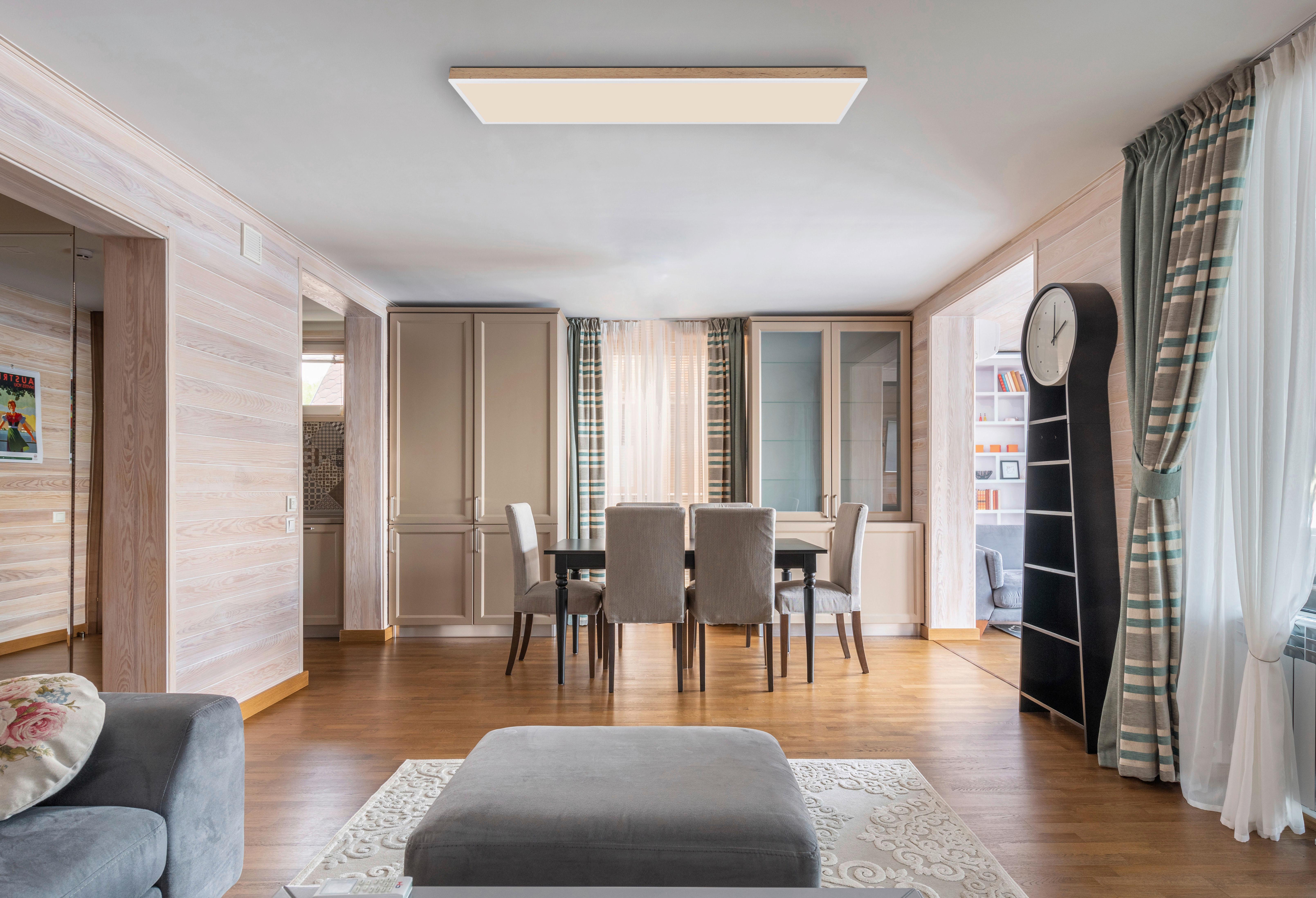 LED-Deckenleuchte Doro Dunkelbraun/Weiß max. 36 Watt - Dunkelbraun/Opal, Natur, Holzwerkstoff/Kunststoff (120/30/7,5cm) - Globo