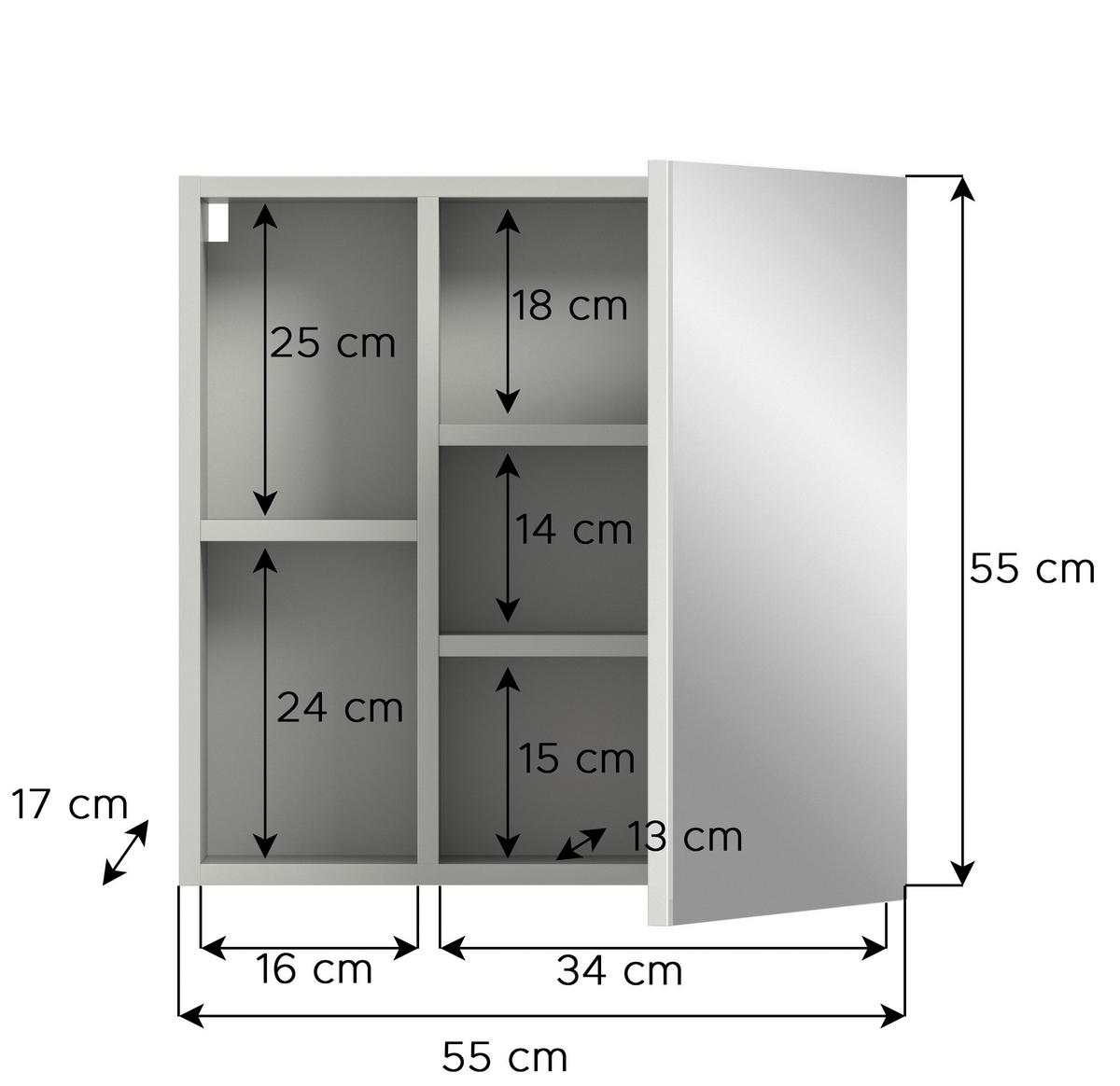 Spiegelschrank Copa ca. 55x55x17 cm Grau - MODERN, Glas/Holzwerkstoff (55/55/17cm) - MID.YOU
