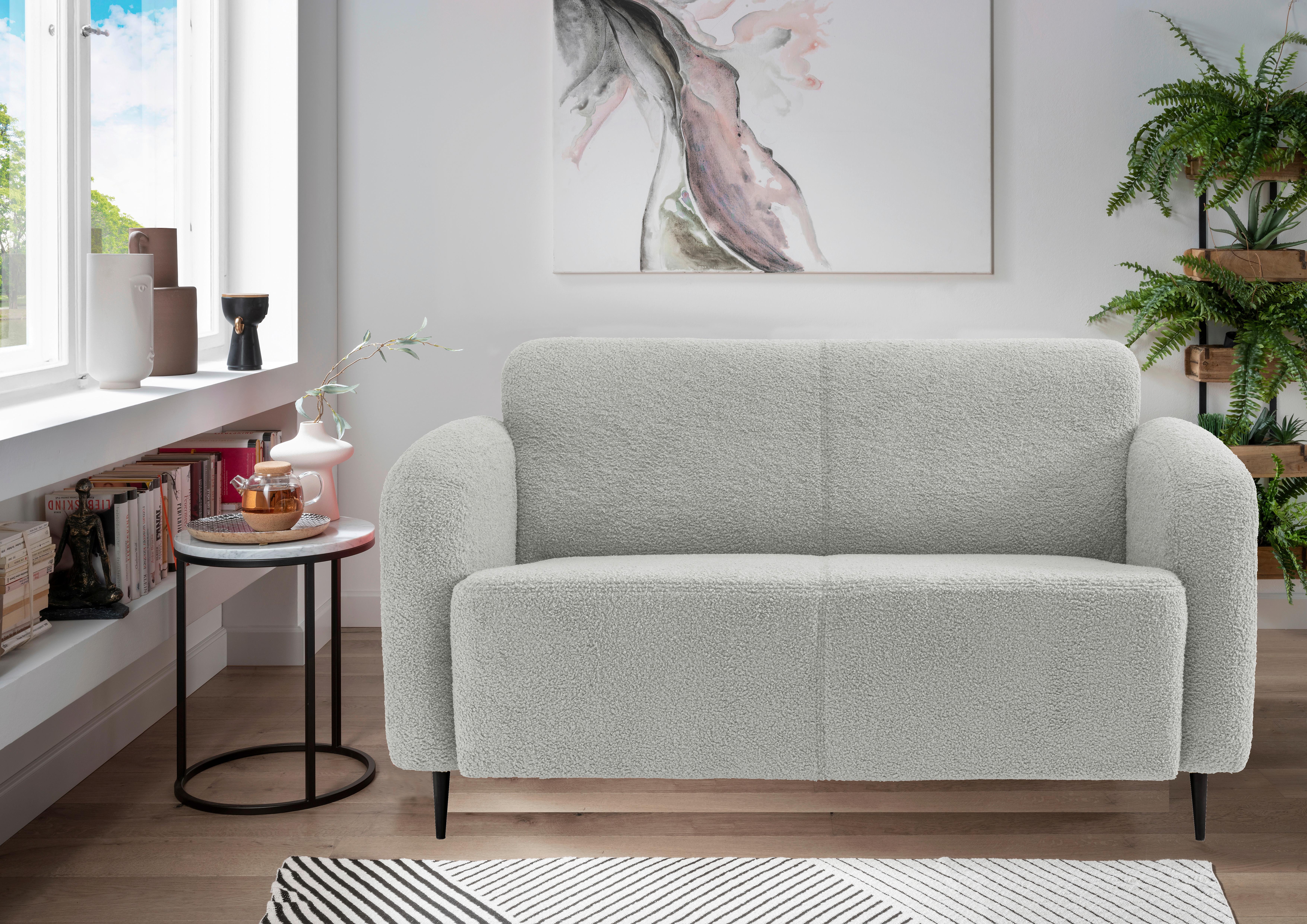 2-Sitzer-Sofa Marone Hellgrau Teddystoff - Hellgrau/Schwarz, MODERN, Textil/Metall (140/76/90cm) - Livetastic
