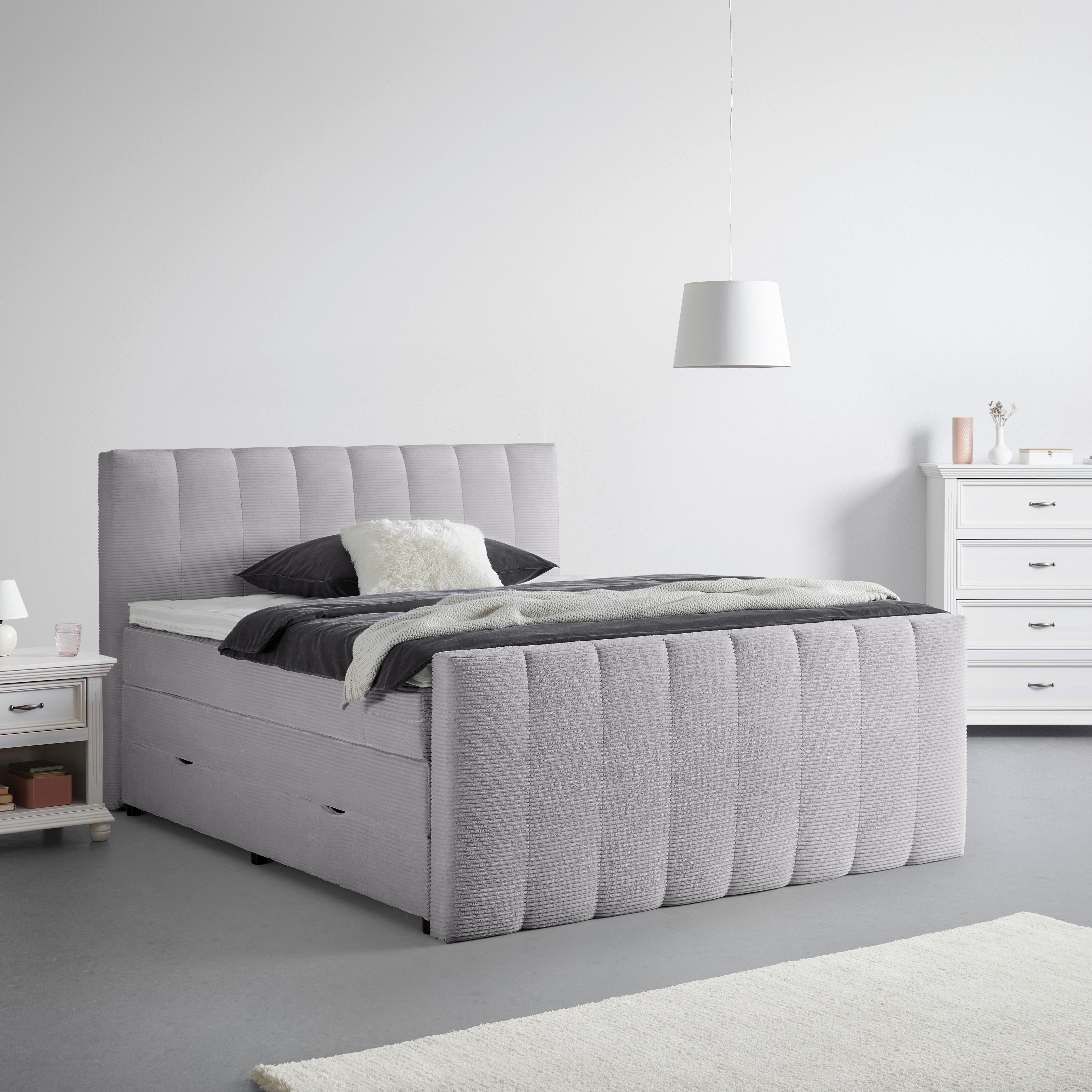 Boxspringbett Malaga Hellgrau ca. 160x200cm - Silberfarben/Hellgrau, KONVENTIONELL, Holz/Holzwerkstoff (160/200cm) - Premium Living