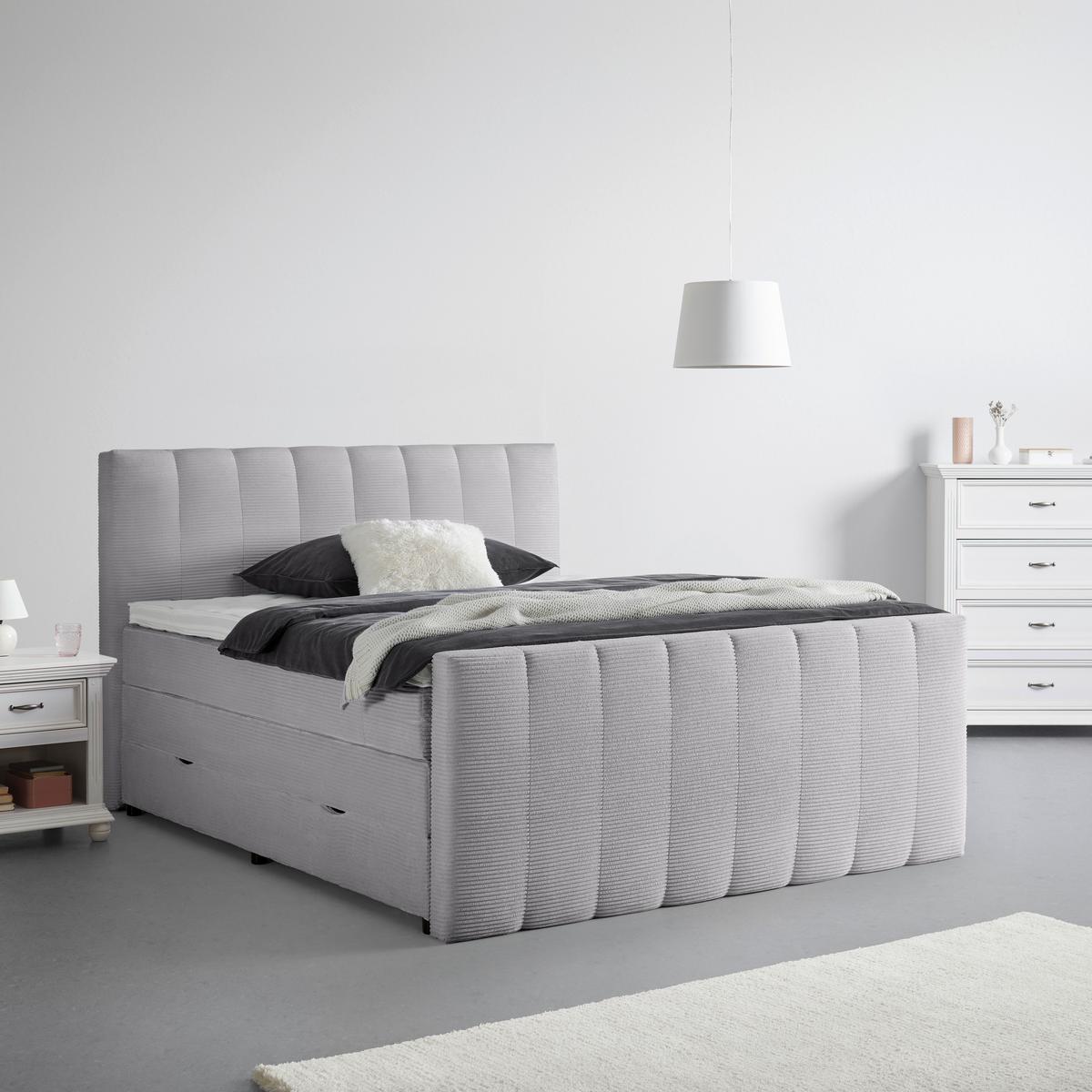 Boxspringbett Malaga Hellgrau ca. 180x200cm - Silberfarben/Hellgrau, KONVENTIONELL, Holzwerkstoff/Kunststoff (180/200cm) - Premium Living