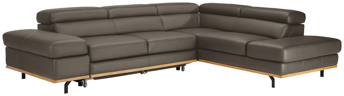 Wohnlandschaft Carmen rechts Dunkelgrau - Dunkelgrau/Schwarz, MODERN, Leder/Holz (292/72/226cm) - Premium Living