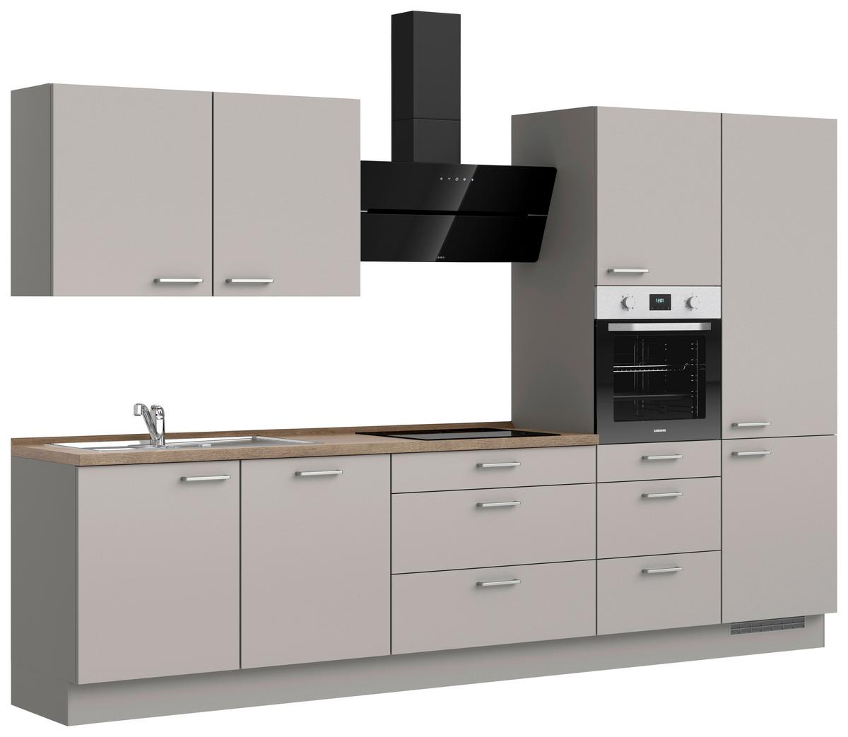 Küchenblock Touch High m. Geräten Grau - Eiche dunkel/Edelstahlfarben, MODERN, Holzwerkstoff/Metall (330cm) - Nobilia