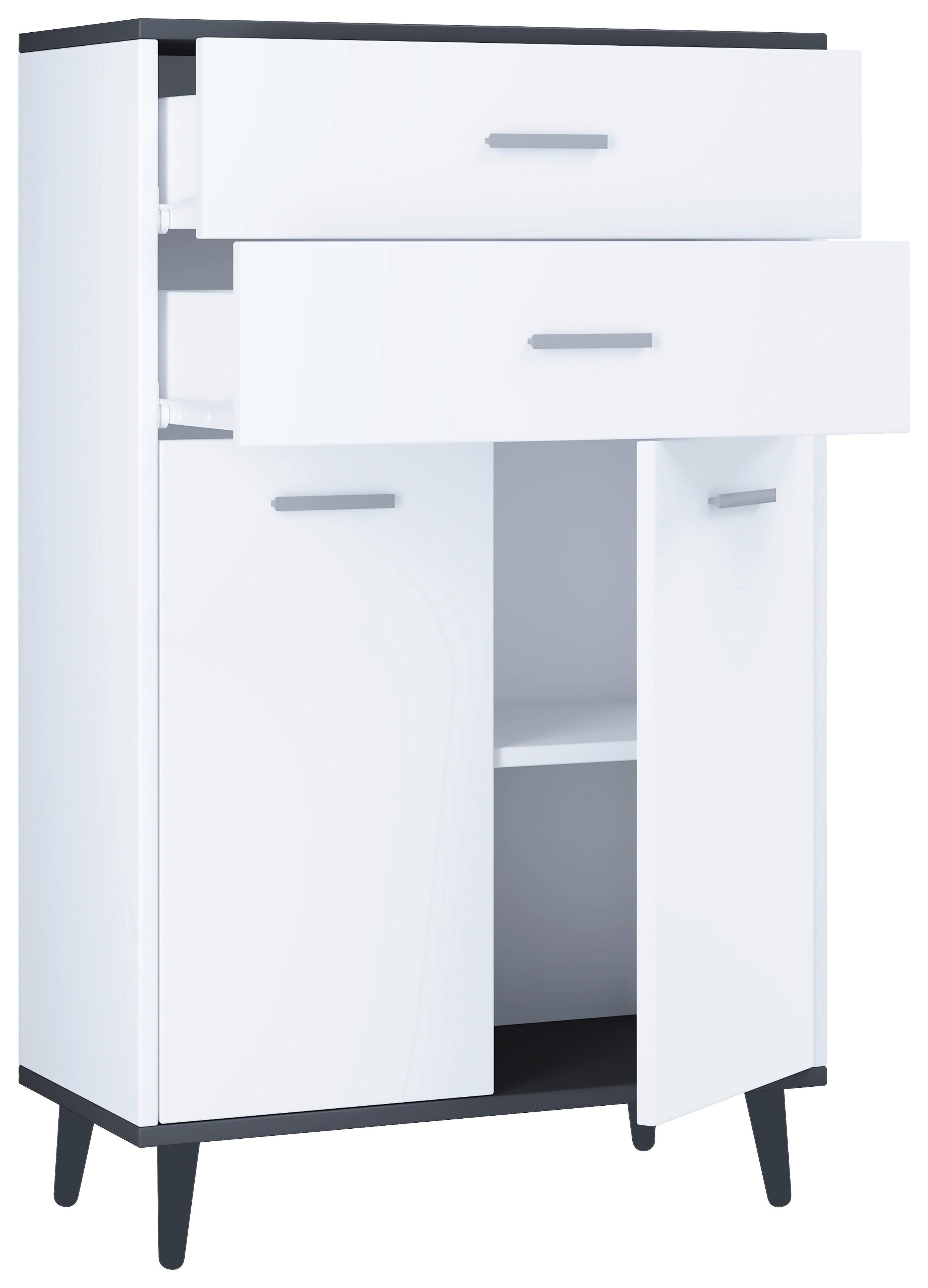 Highboard Lindas Weiß/Anthrazit - Eiche dunkel/Eichefarben, MODERN, Holzwerkstoff/Metall (60/97/28cm) - MID.YOU