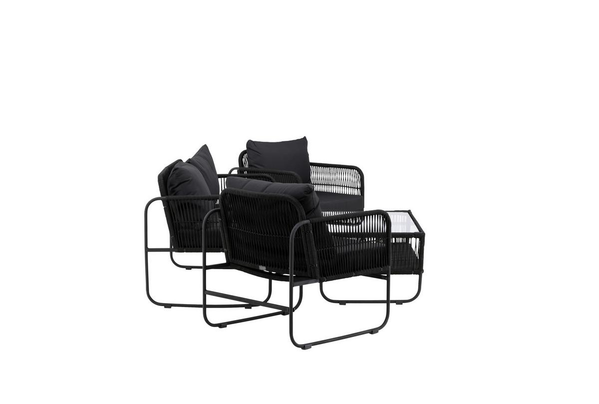 LOUNGEGARNITUR UTAH - Schwarz, KONVENTIONELL, Textil/Metall - Gardenson