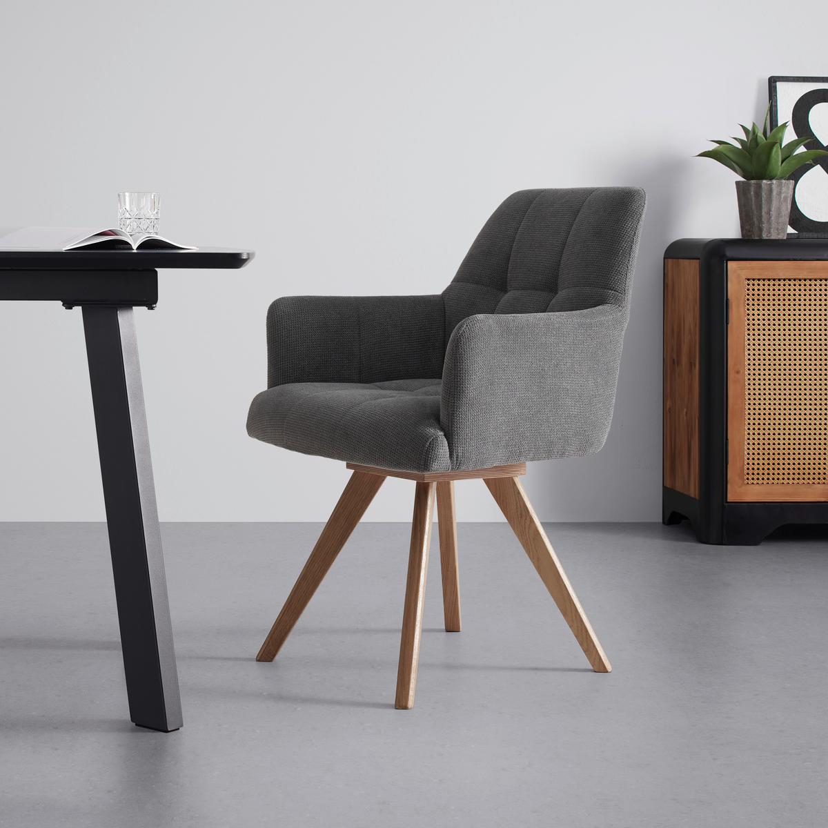 Armlehnstuhl Diona Grau - Grau, MODERN, Holz/Textil (57/89/66cm) - Mömax