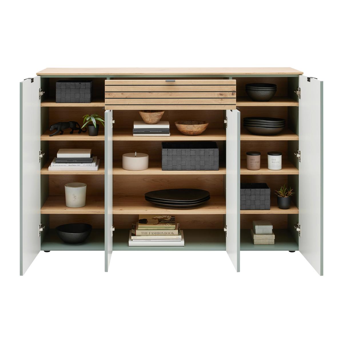 Sideboard Bahia-M Grün/Eiche Artisan - Schwarz/Eiche Artisan, MODERN, Holzwerkstoff (150/101/41cm) - Mömax