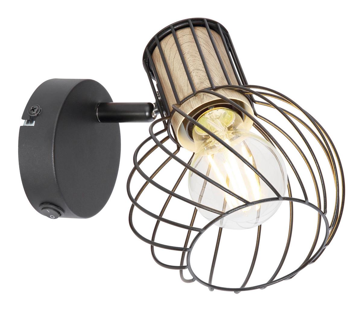 Strahler Luise Braun/Schwarz max. 40 Watt - Schwarz/Braun, KONVENTIONELL, Holz/Metall (12/16.5/16cm) - Globo