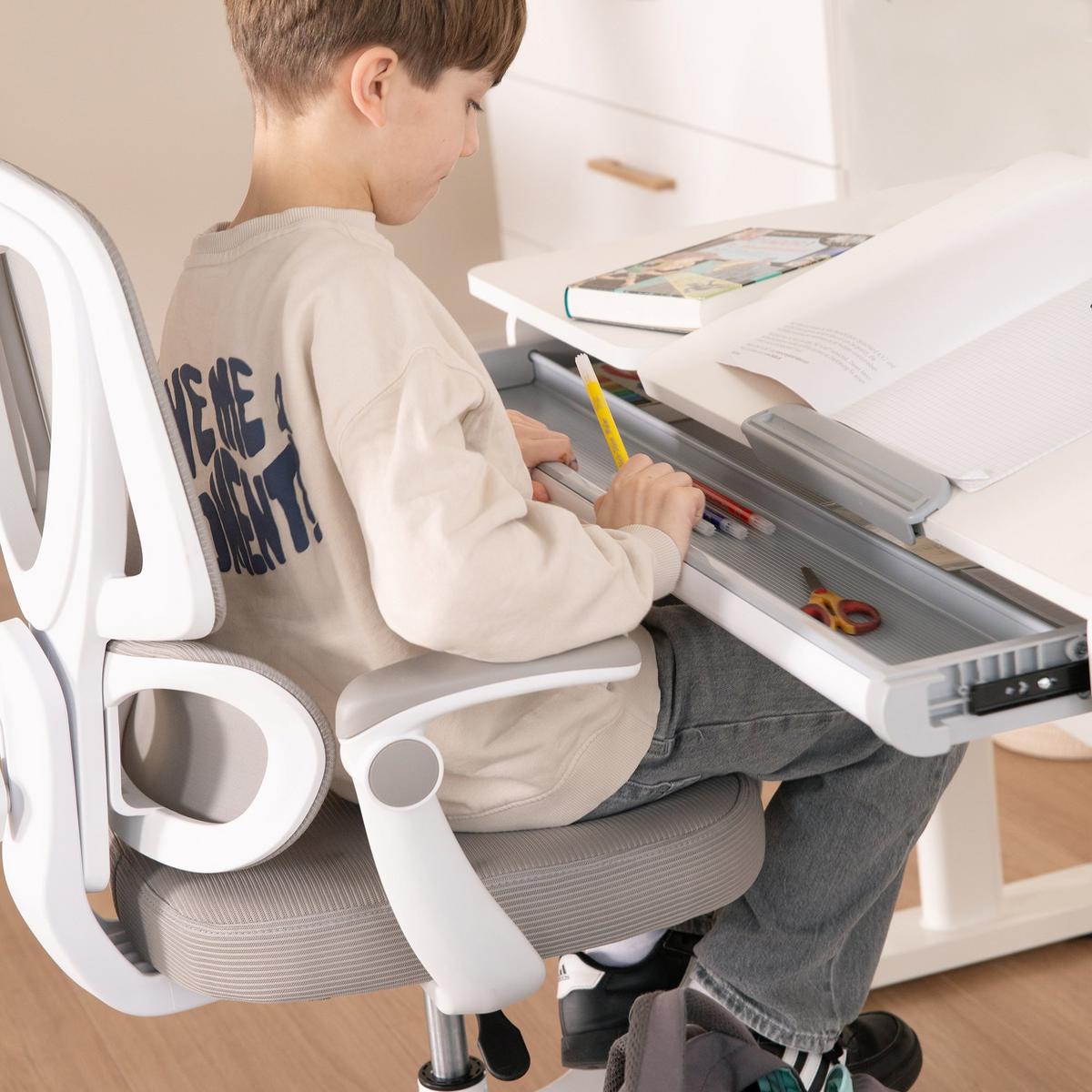 Ifjúsági Forgószék Smart Grow - fehér/szürke, Modern (55/89-104/45cm) - Roba