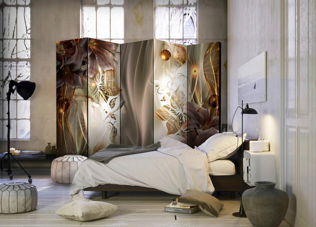 Paravan Amber Land I, 5-Delni, Akustičen - barve konjaka/svetlo rumena, Basics, umetna masa/tekstil (225/172/3cm) - artgeist