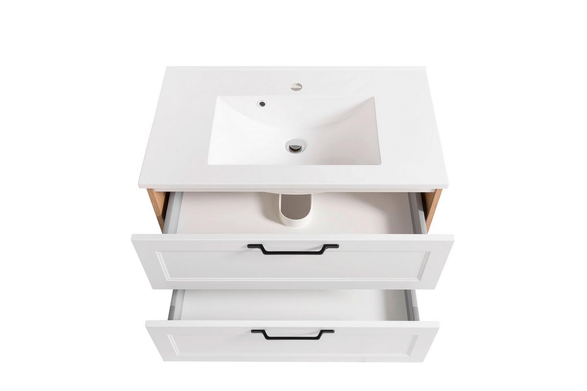 Waschtischkombi Elmau in Weiß/Eiche - Eiche Wotan/Schwarz, ROMANTIK / LANDHAUS, Holzwerkstoff/Stein (80/56/47cm)