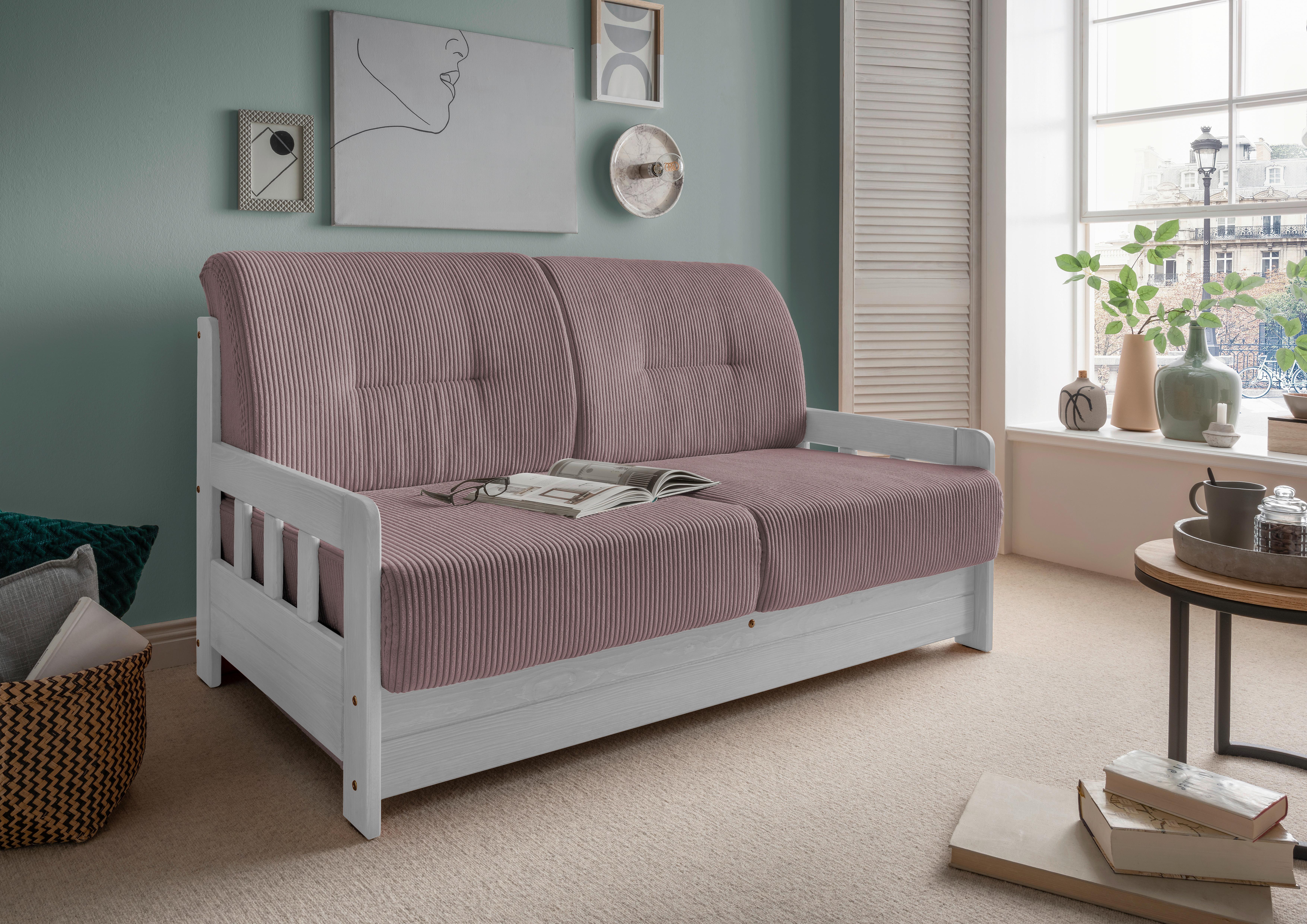 Schlafsofa Camino Holzkorpus Rosa - Rosa/Weiß, MODERN, Holz/Textil (154/88/90cm) - Livetastic