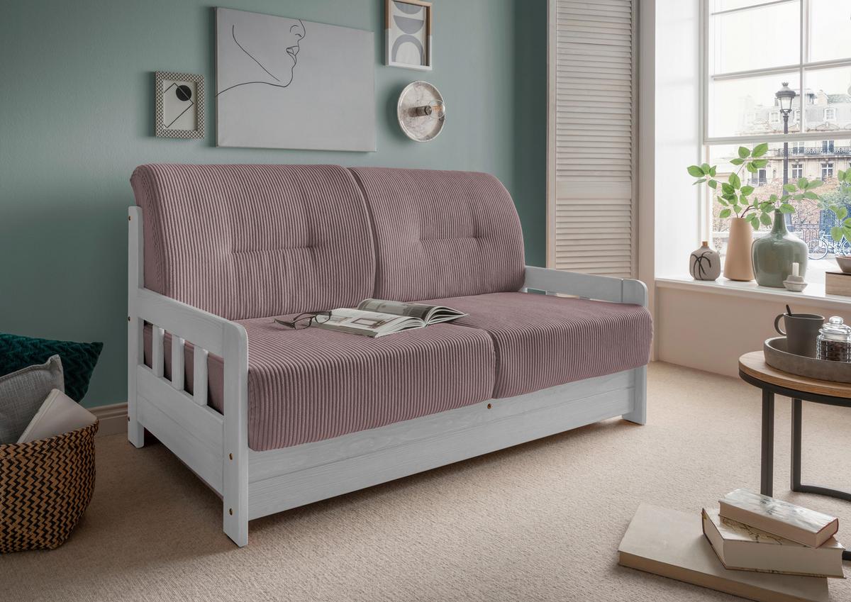 Schlafsofa Camino Holzkorpus Rosa - Rosa/Weiß, MODERN, Holz/Textil (154/88/90cm) - Livetastic