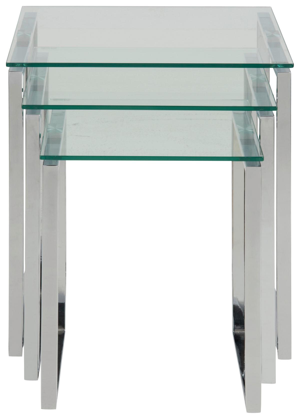 ZESTAW STOLIKÓW BOCZNYCH KATRINE - przejrzysty/kolor chromowy, Trend, metal/szkło (36-50/36-50/45-55cm)