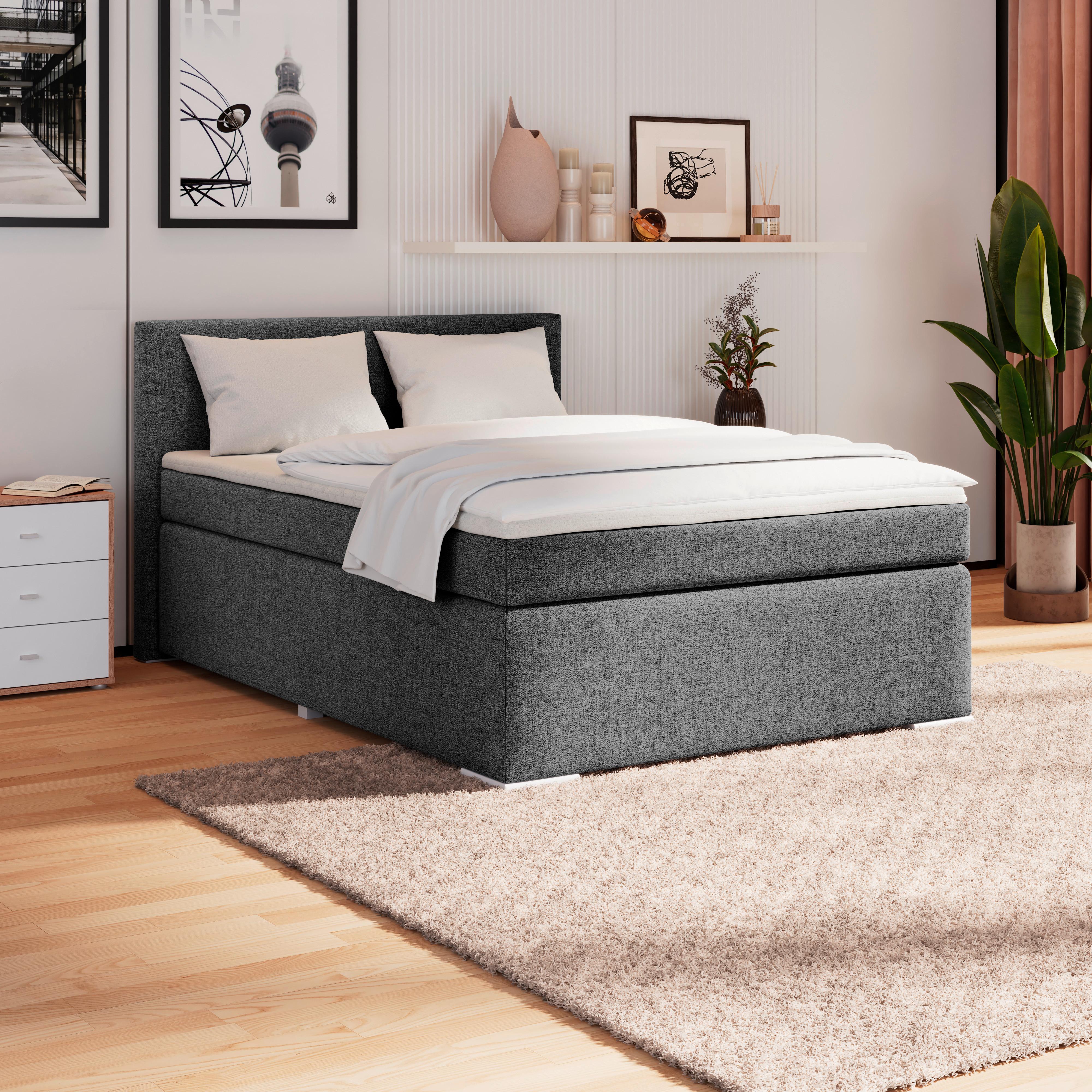 Boxspring Krevet Mira 1 - boje grafita/boje aluminija, Basics, tekstil/plastika (120/200cm)