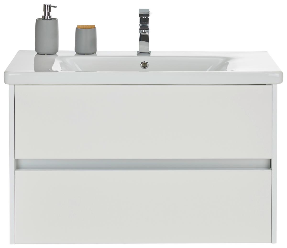 Waschtischkombination in Weiss - Weiss Hochglanz/Weiss, Modern, Keramik/Holzwerkstoff (89,5/55,7/45,5cm) - Mömax