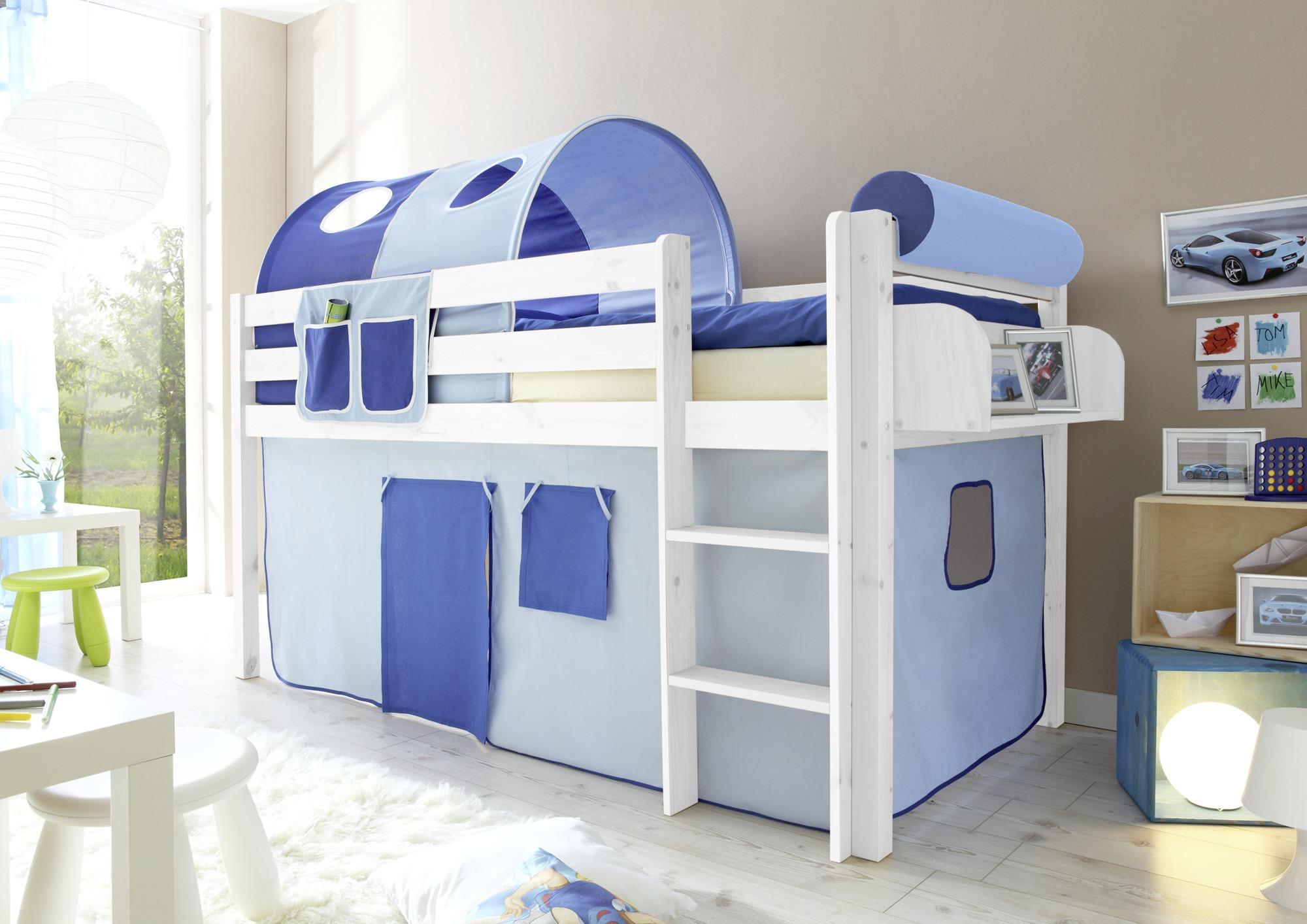 Spielbett Holz Malte ca. 90x200 cm Blau - Weiß/Dunkelblau, Natur, Holz (90/200cm) - MID.YOU