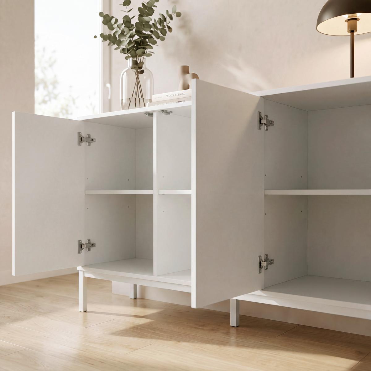 Sideboard Amber Weiß MDF/Eisen - Weiß, MODERN, Holzwerkstoff/Metall (150/80/40cm) - Bessagi Home