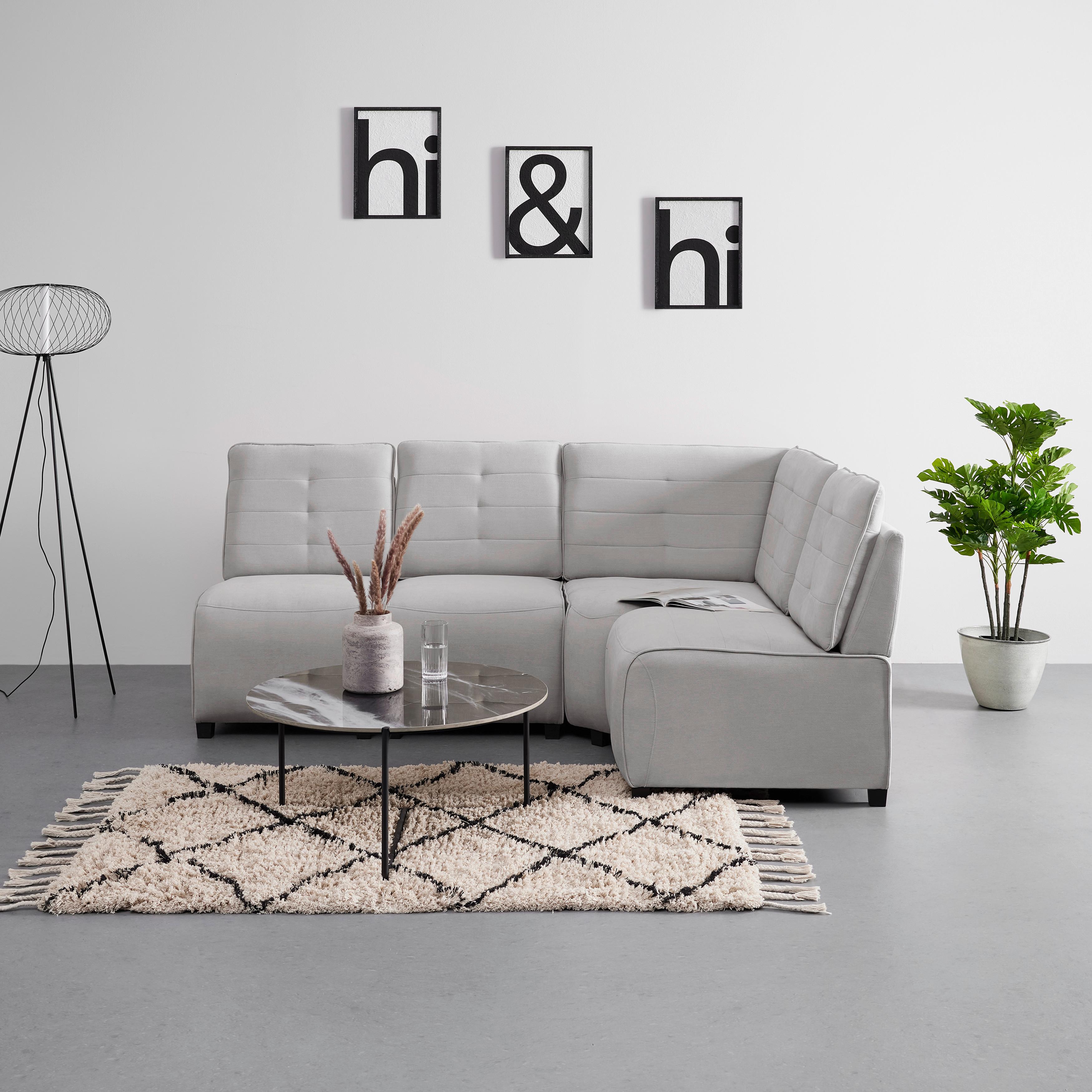 Wohnlandschaft Victoire Hellgrau Webstoff - Hellgrau/Schwarz, MODERN, Holz/Kunststoff (215/154/90cm) - Bessagi Home