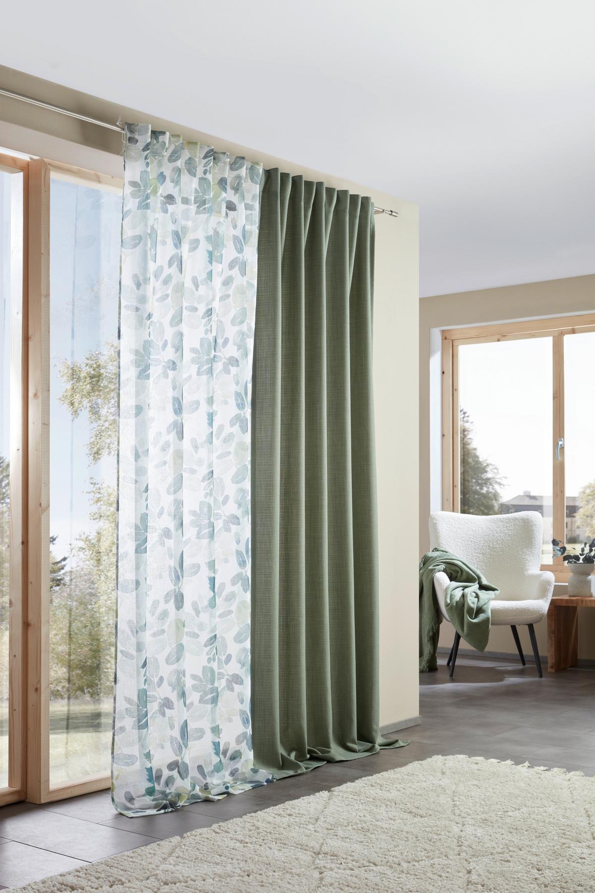 Fertigvorhang Leo in Olivgrün ca. 135x255cm - Olivgrün, Textil (135/255cm) - Premium Living
