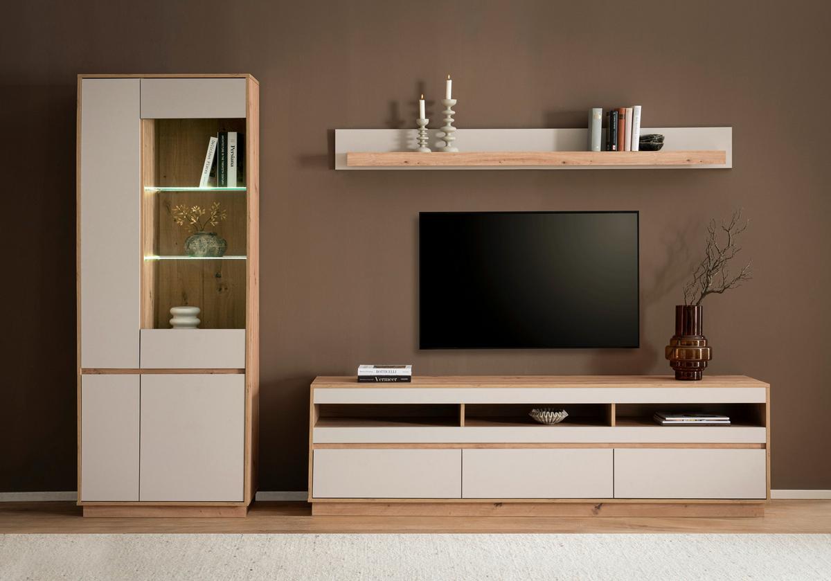 WOHNWAND SONORA - Kaschmir/Eiche Artisan, Design, Glas/Holzwerkstoff (292/205/40cm) - MID.YOU